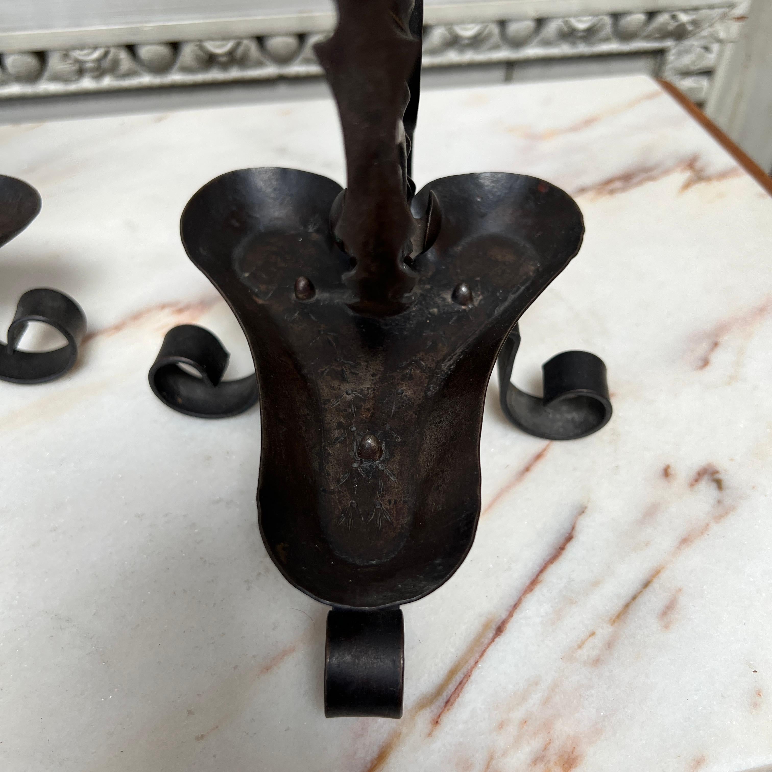 Pair of 19th Century French Forged Iron Candlesticks For Sale 4