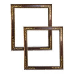 Antique Pair of 19th Century French Wooden Frames Corners with Gilt Foliate Decoration