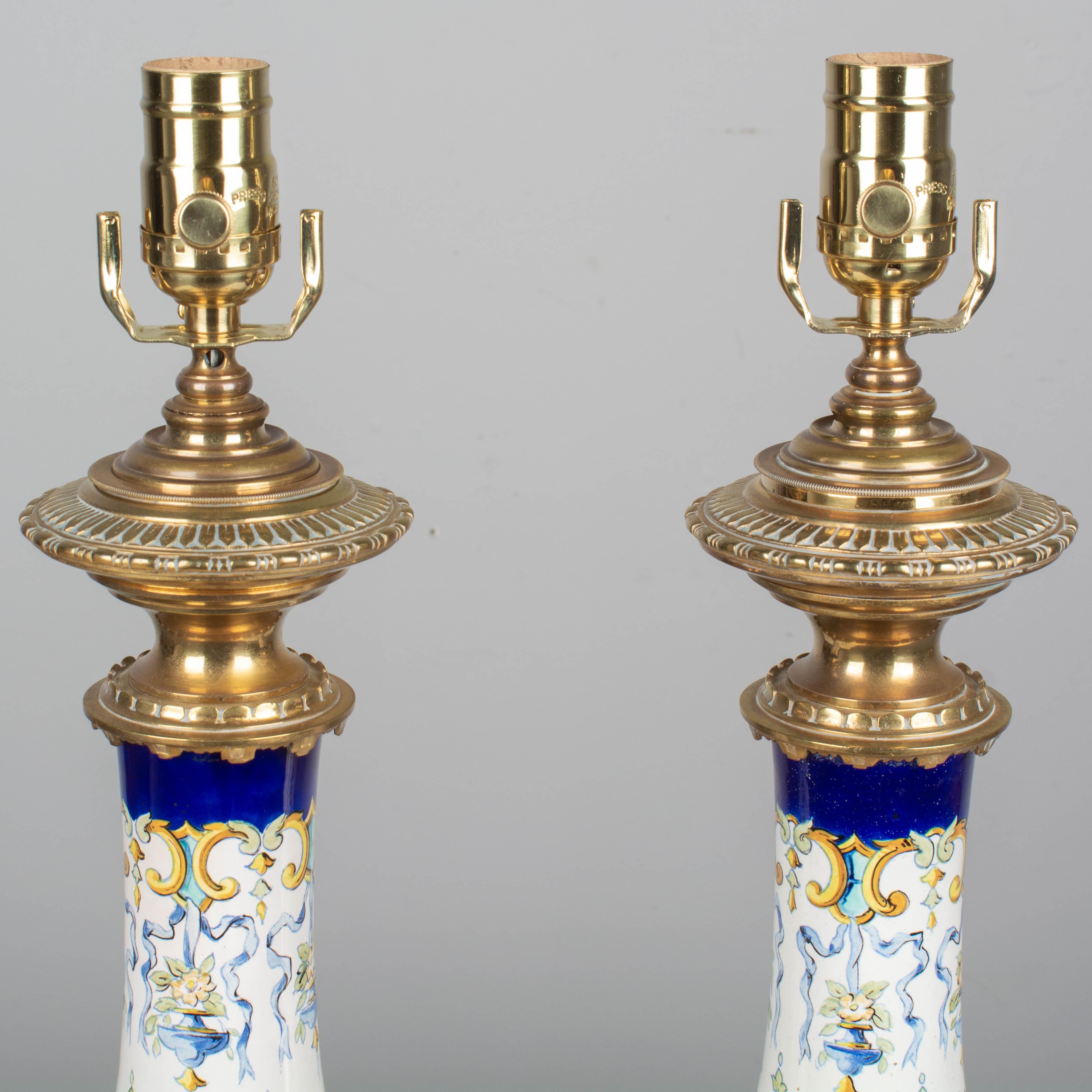 Pair of 19th Century French Gien Faience Lamps 5