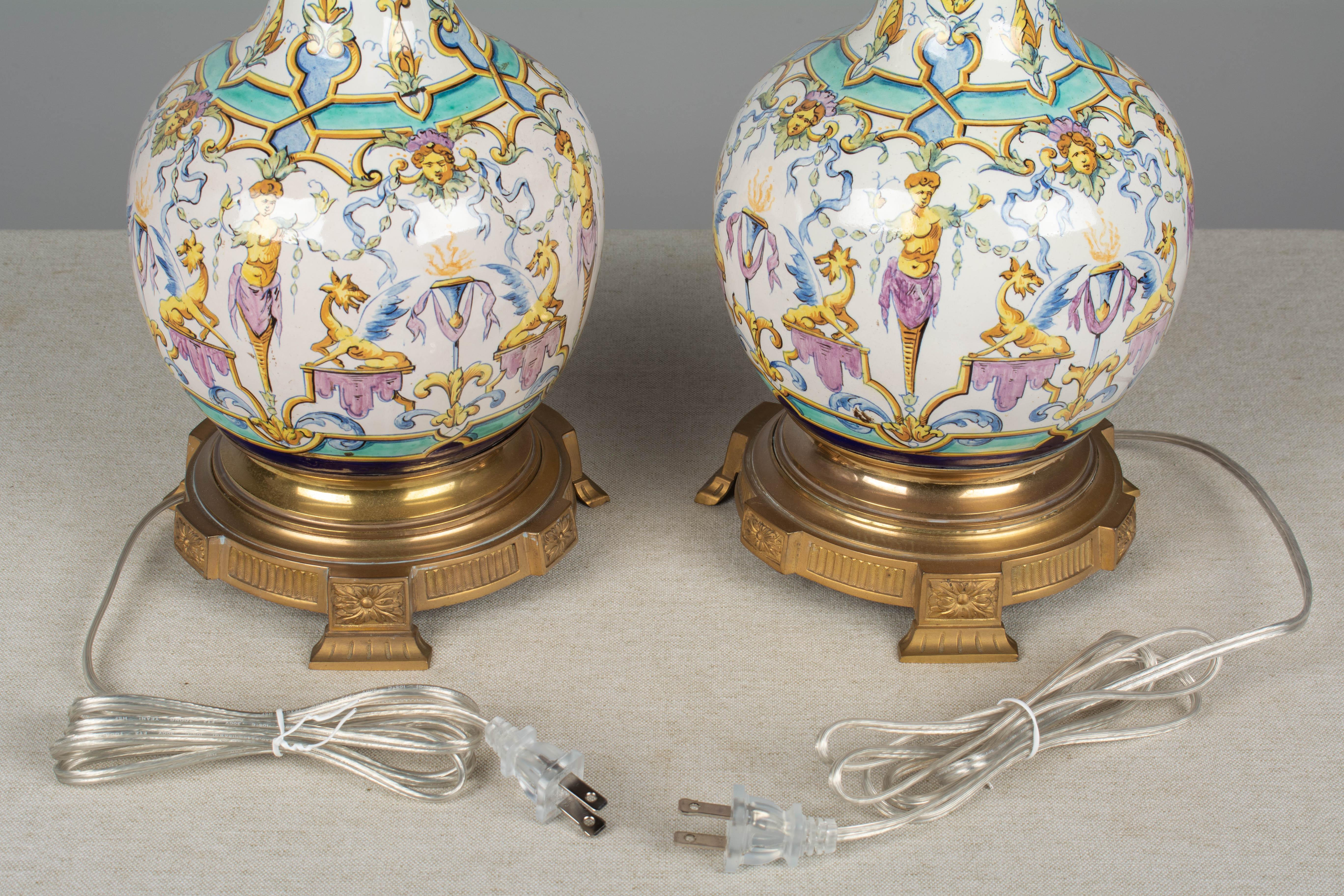 Pair of 19th Century French Gien Faience Lamps 2