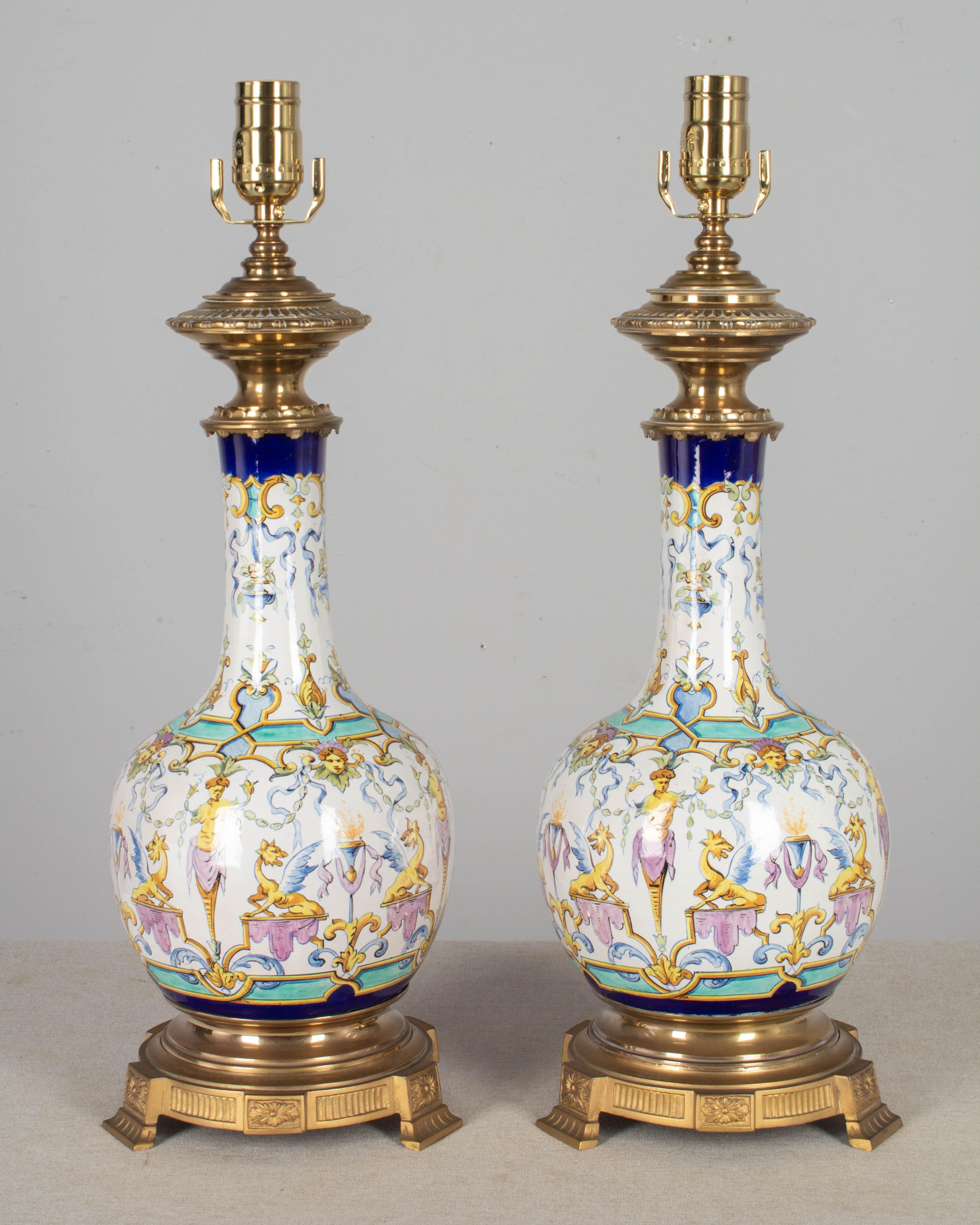 Pair of 19th Century French Gien Faience Lamps 3