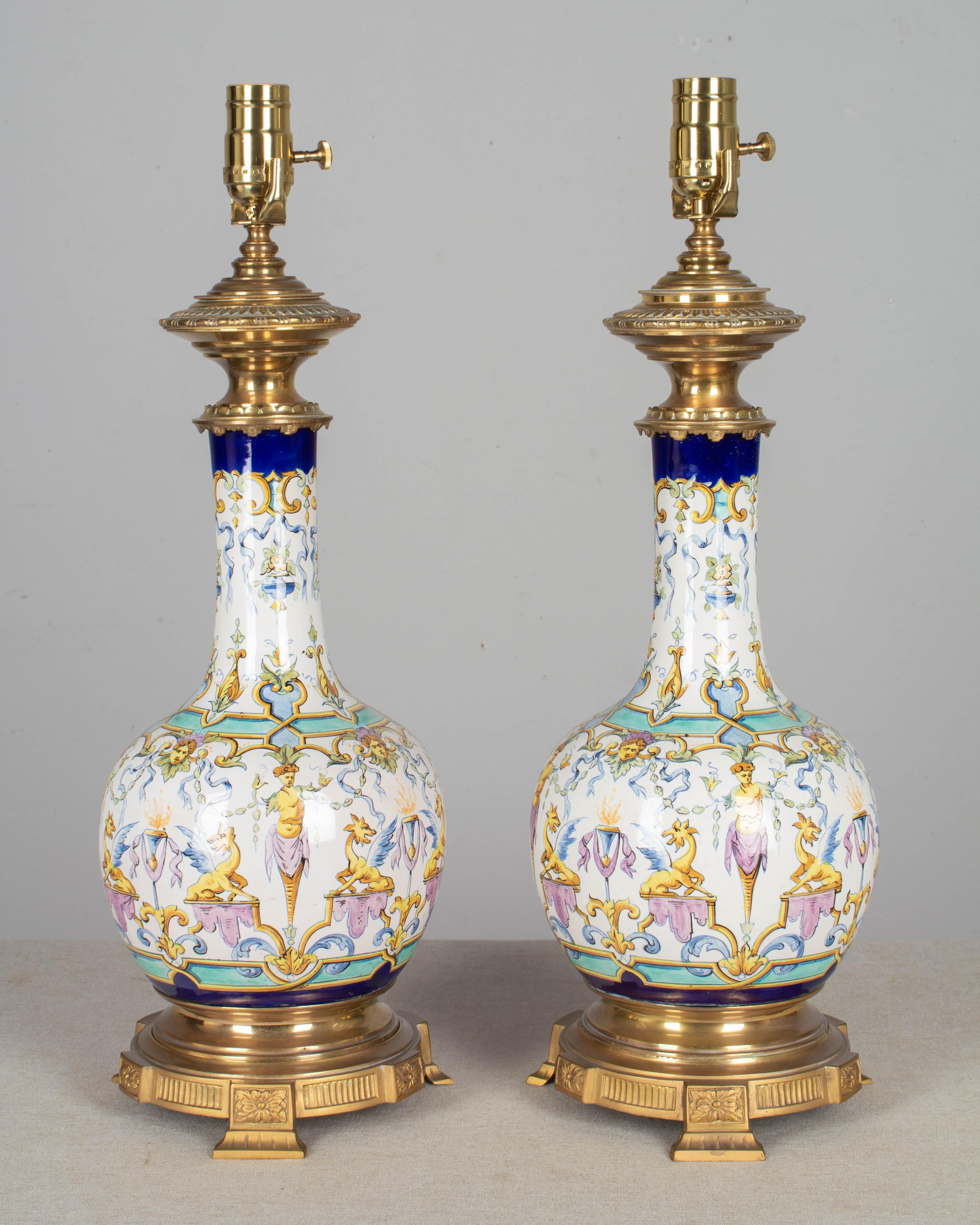 Pair of 19th Century French Gien Faience Lamps 4