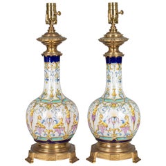 Pair of 19th Century French Gien Faience Lamps