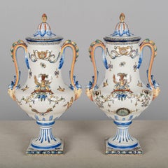Pair of 19th Century French Gien Faience Urns