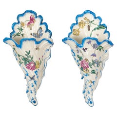 Pair of 19th Century French Gien Faience Wall Pockets