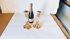 Pair of 19th-Century French Gilded Bronze Candlesticks Octagonal Base