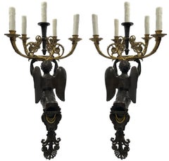 Pair of 19th Century French Gilt and Bronze Figural Sconces