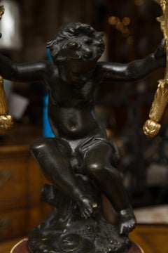 Pair of 19th Century French Gilt and Patinated Bronze Cherubs as Candelabra