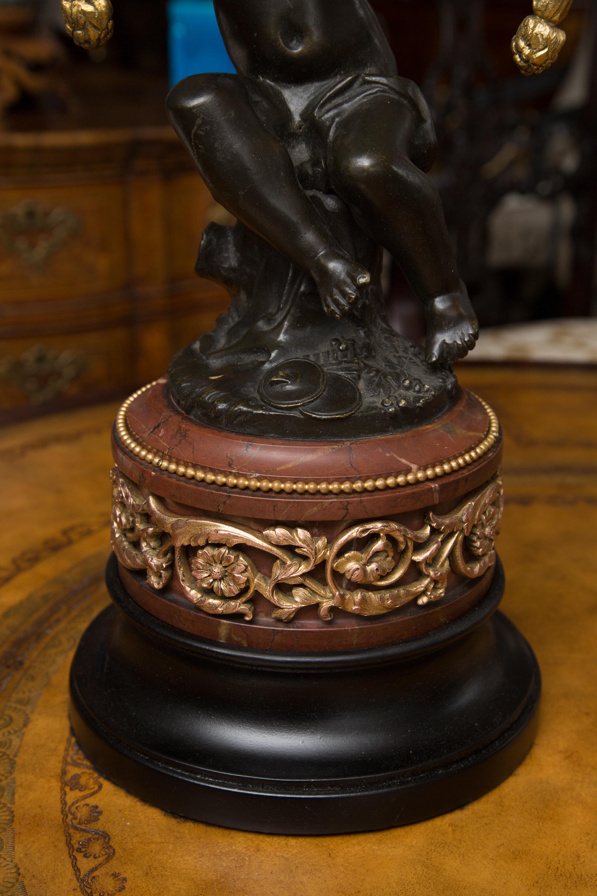 Pair of 19th Century French Gilt and Patinated Bronze Cherubs as Candelabra For Sale 3