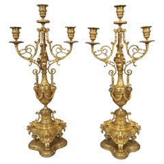 Coppia di candelabri a 3 luci in bronzo dorato francese del XIX secolo