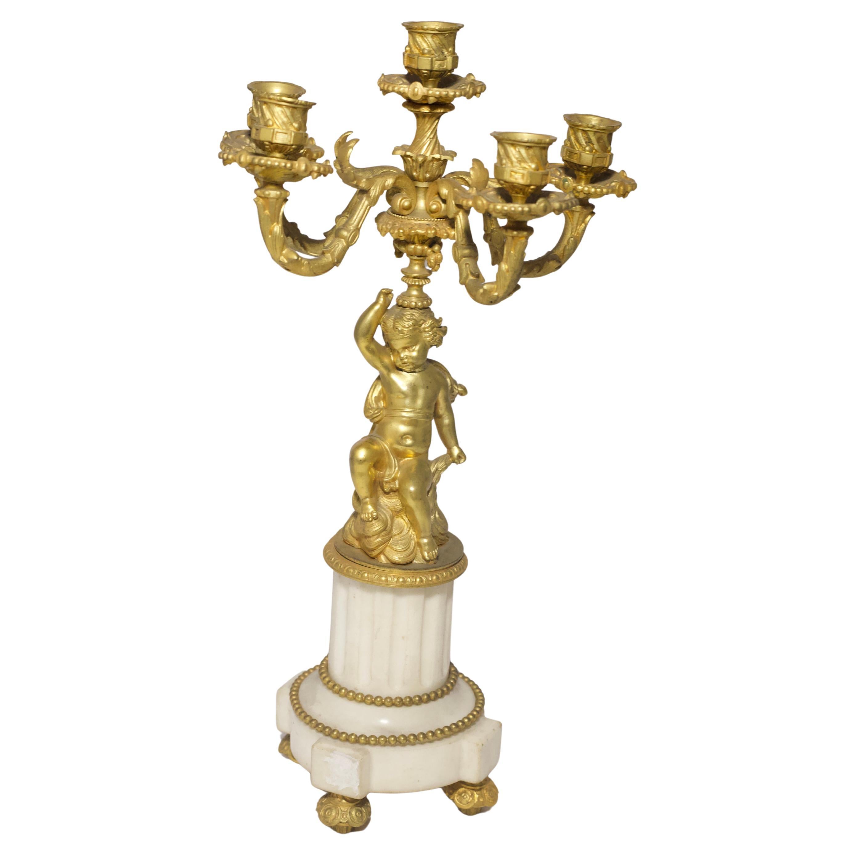 Pareja de candelabros de 5 luces de bronce dorado francés del siglo XIX en Bueno estado para la venta en Miami, US
