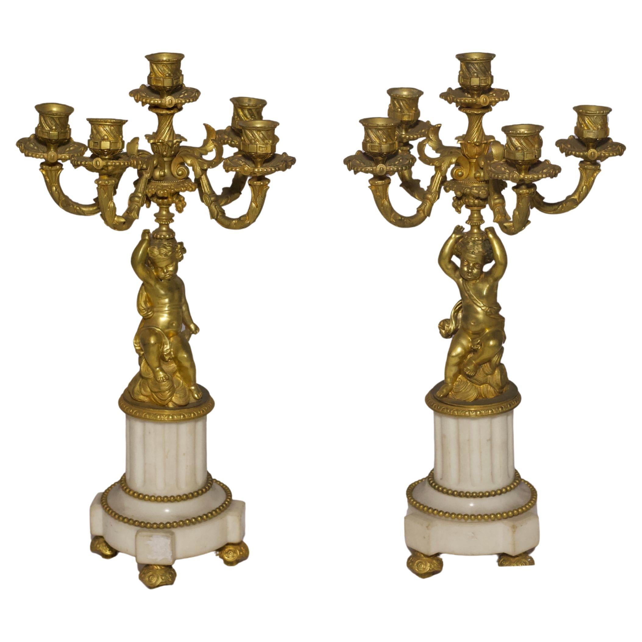 Pair of 19th Century French Gilt Bronze 5-Light Candelabra