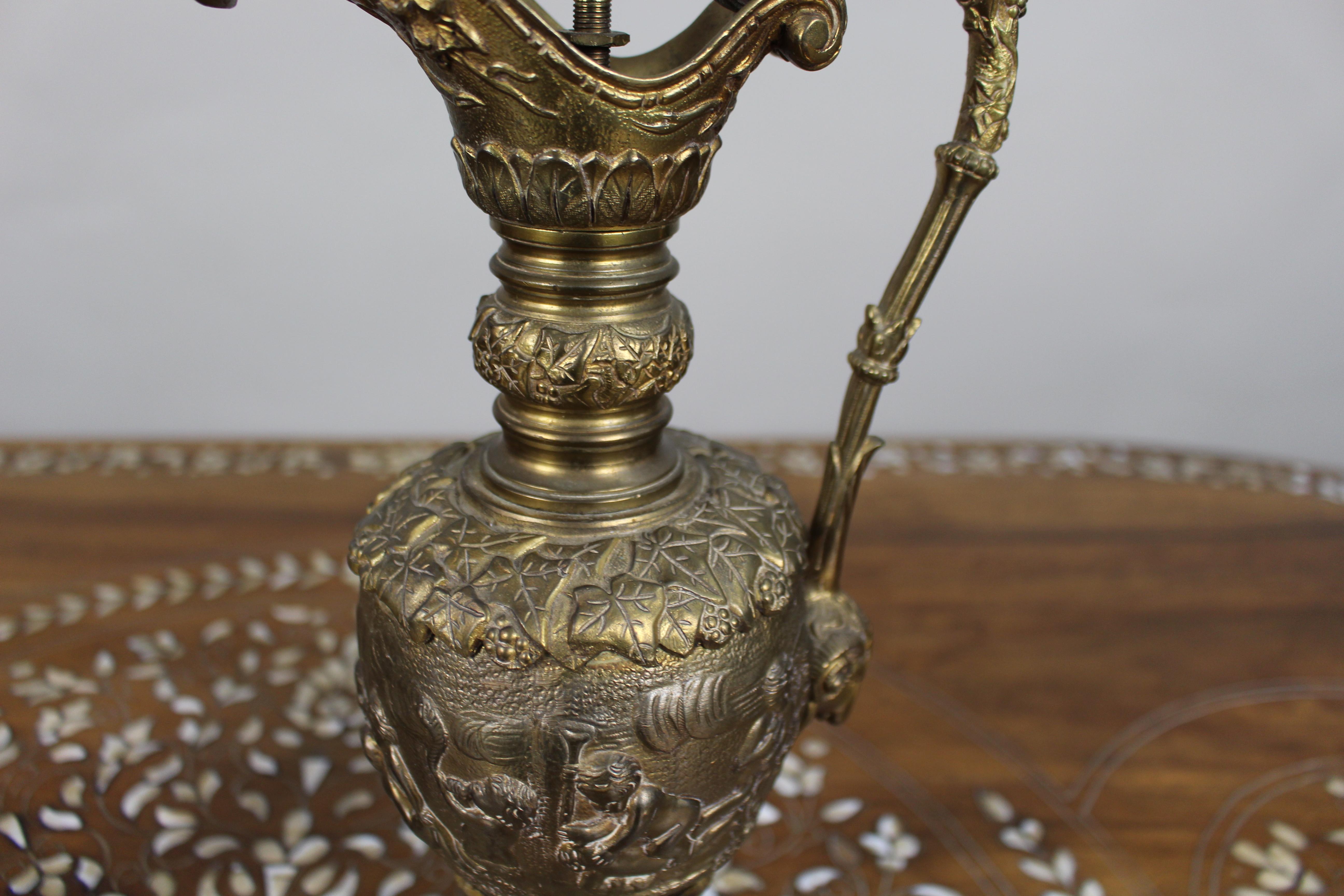 Pair of 19th Century French Gilt Bronze Bacchanalian Ewers with Cherubs For Sale 9