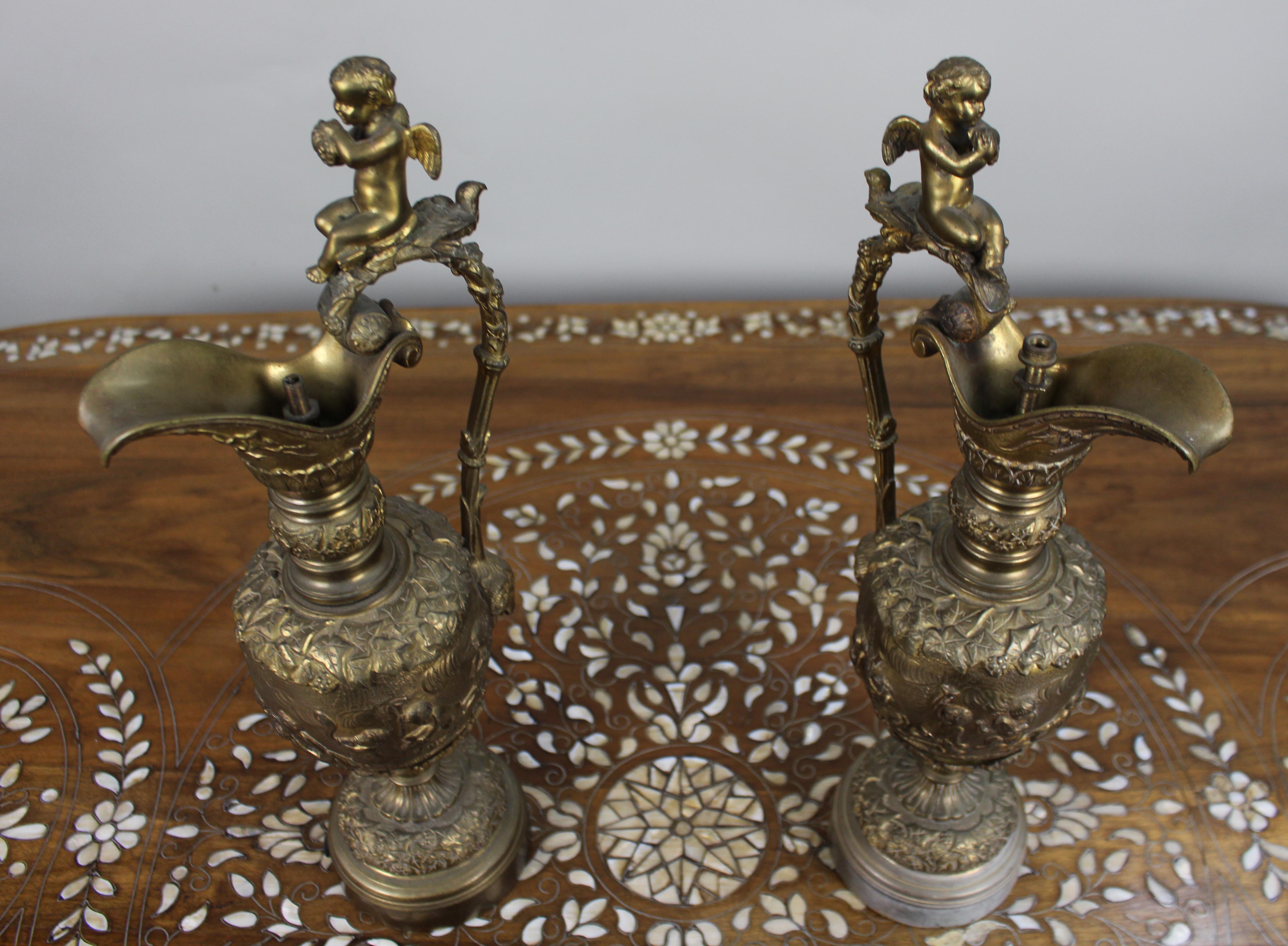 Pair of 19th Century French Gilt Bronze Bacchanalian Ewers with Cherubs For Sale 13