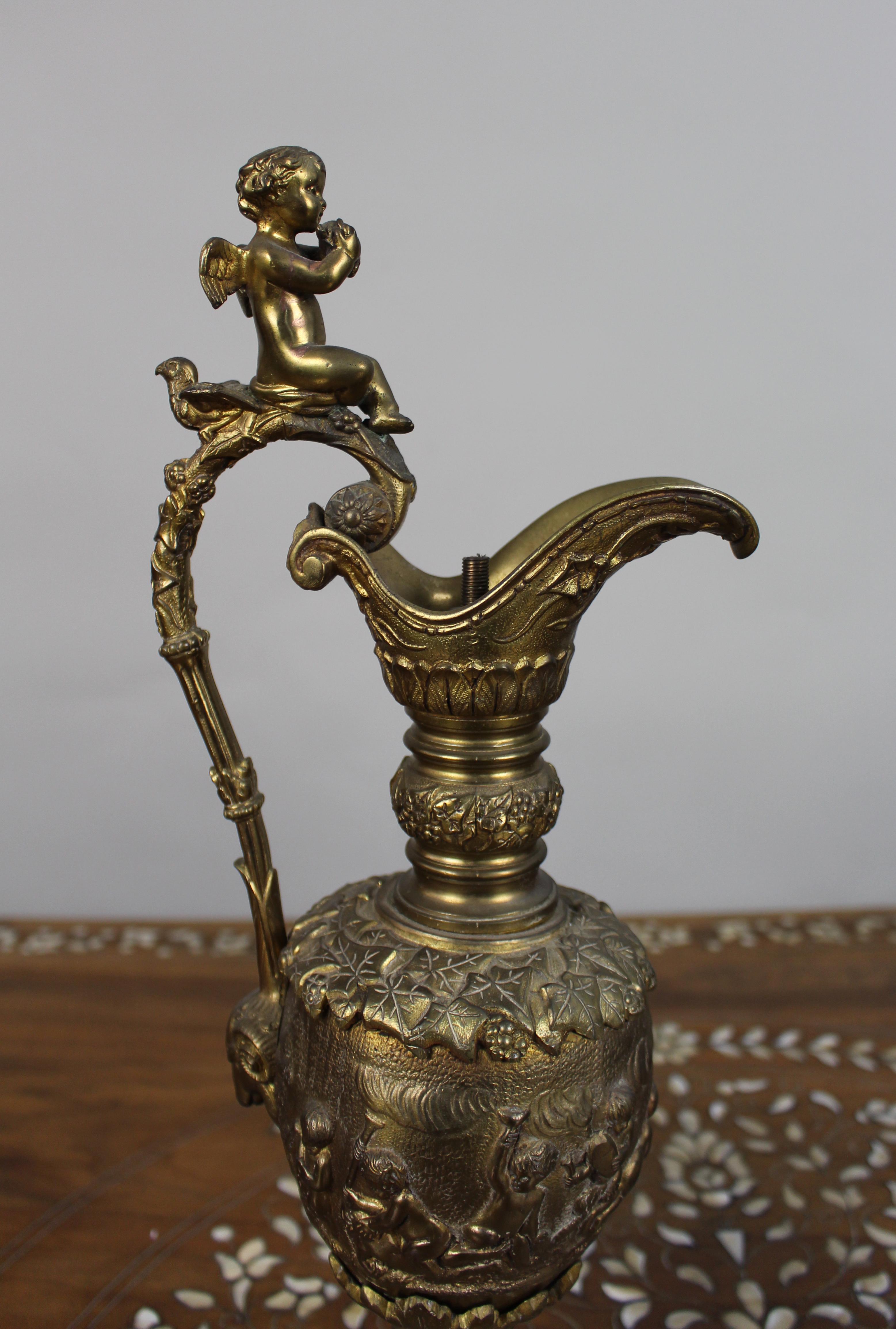 Pair of 19th Century French Gilt Bronze Bacchanalian Ewers with Cherubs For Sale 4