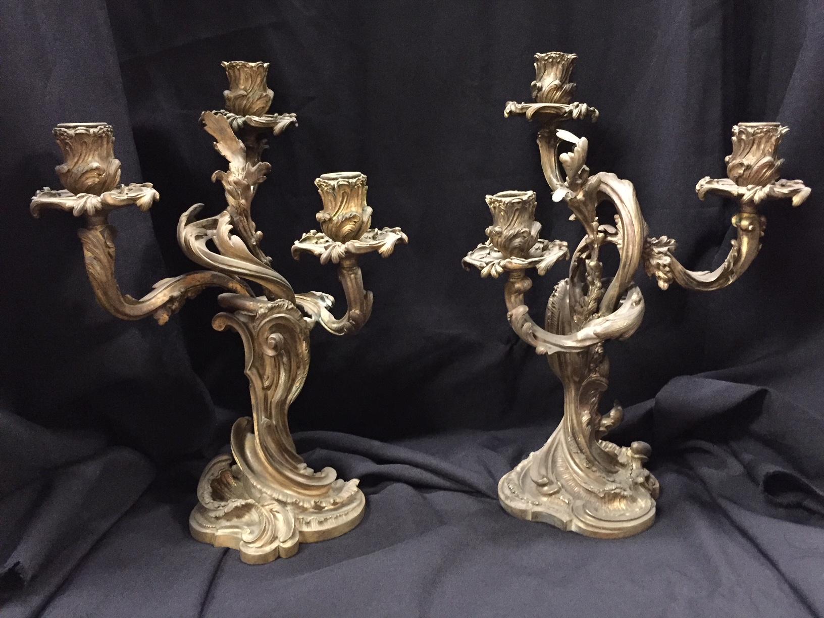 Pair of 19th Century French Gilt Bronze Candelabra  1