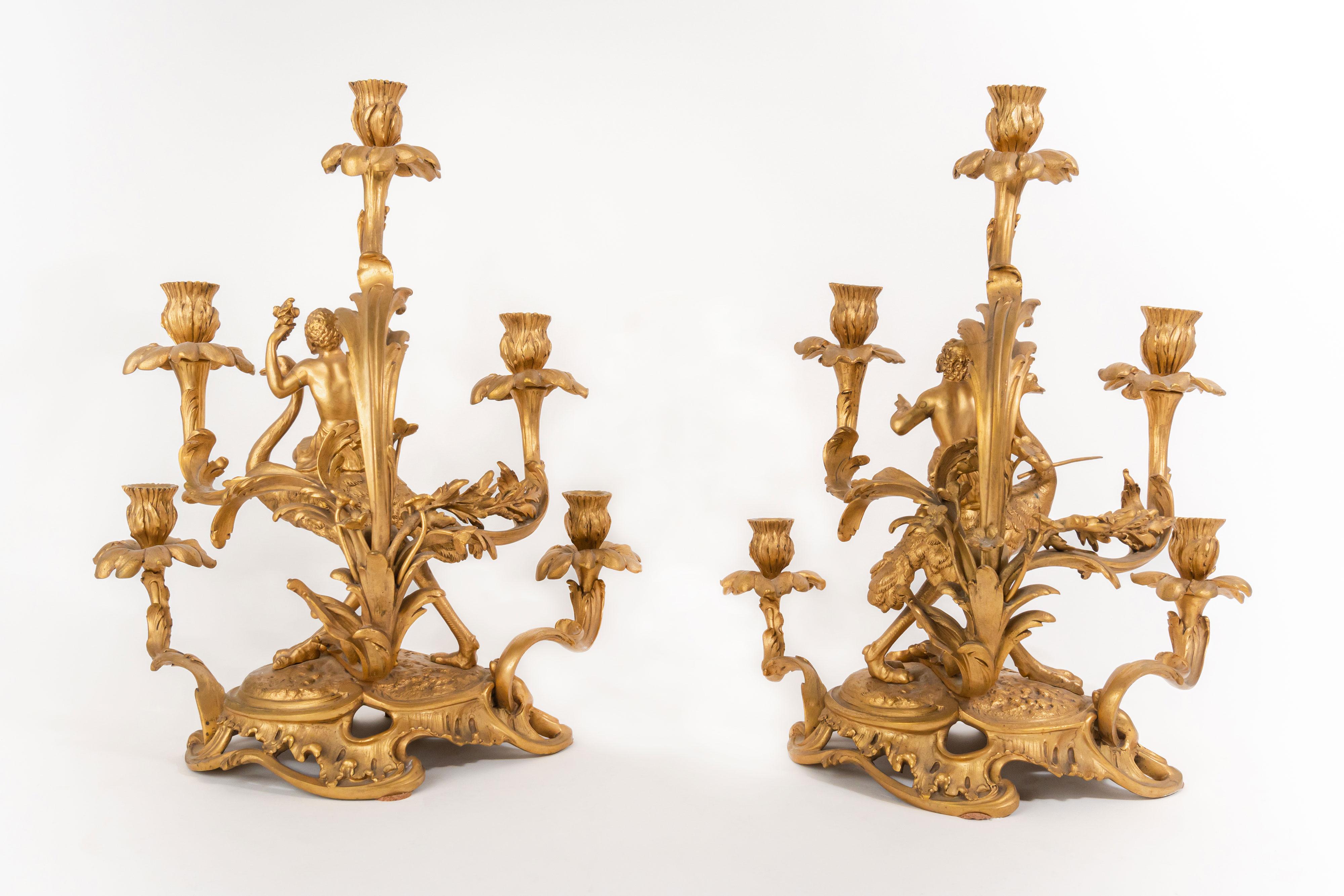 Pair Of 19th Century French Gilt Bronze Candelabras, France, Circa 1880 For Sale 6
