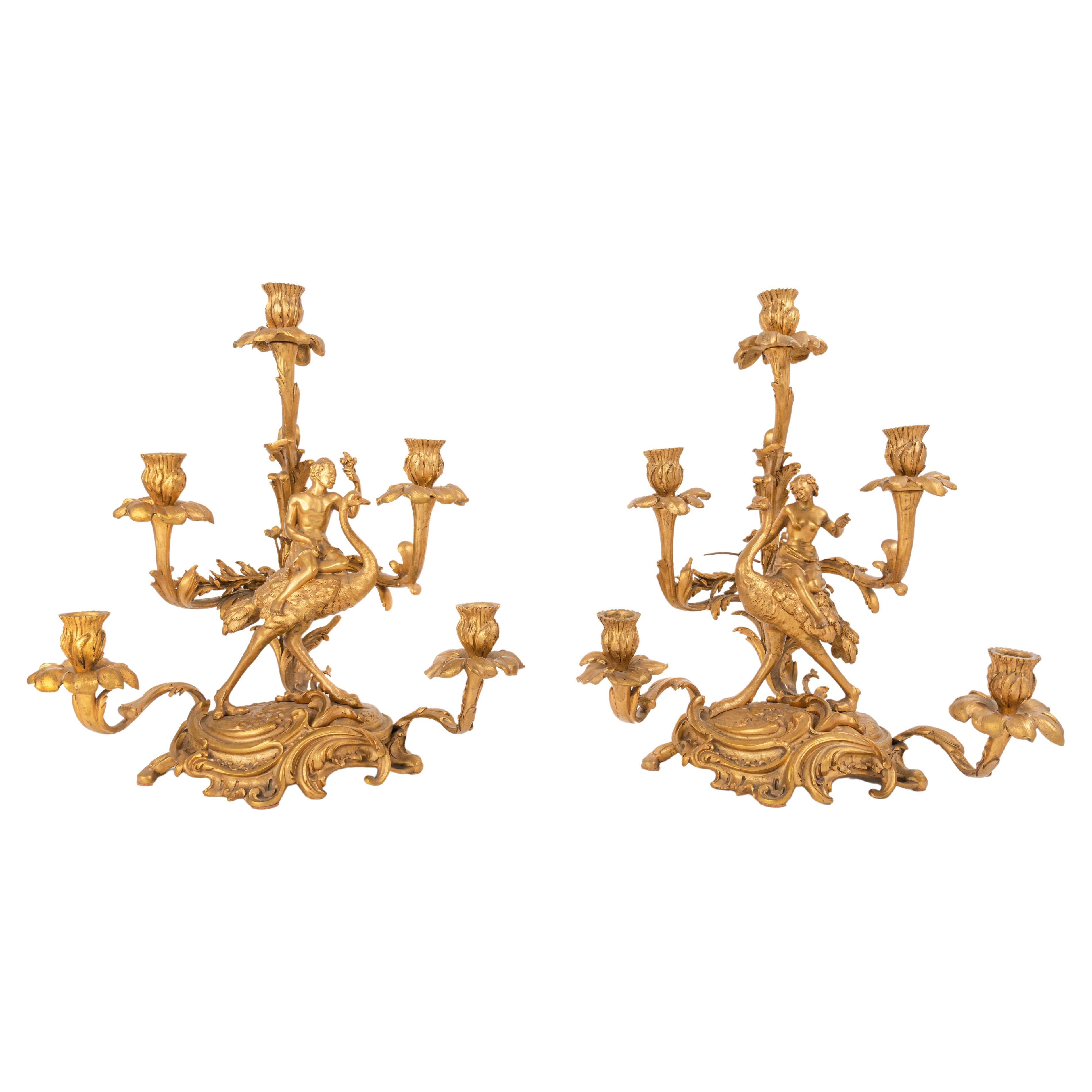 Pair Of 19th Century French Gilt Bronze Candelabras, France, Circa 1880 For Sale