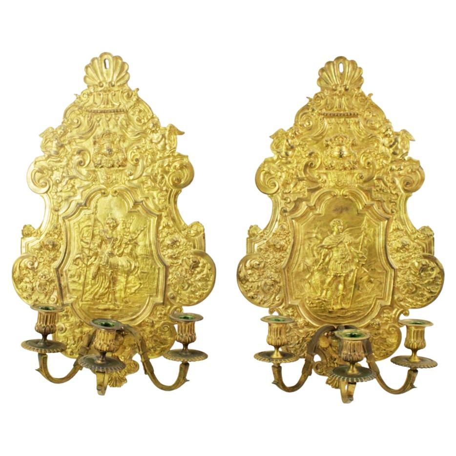  Pair of 19th century French Gilt Bronze Candle Sconces of Diana The Huntress For Sale