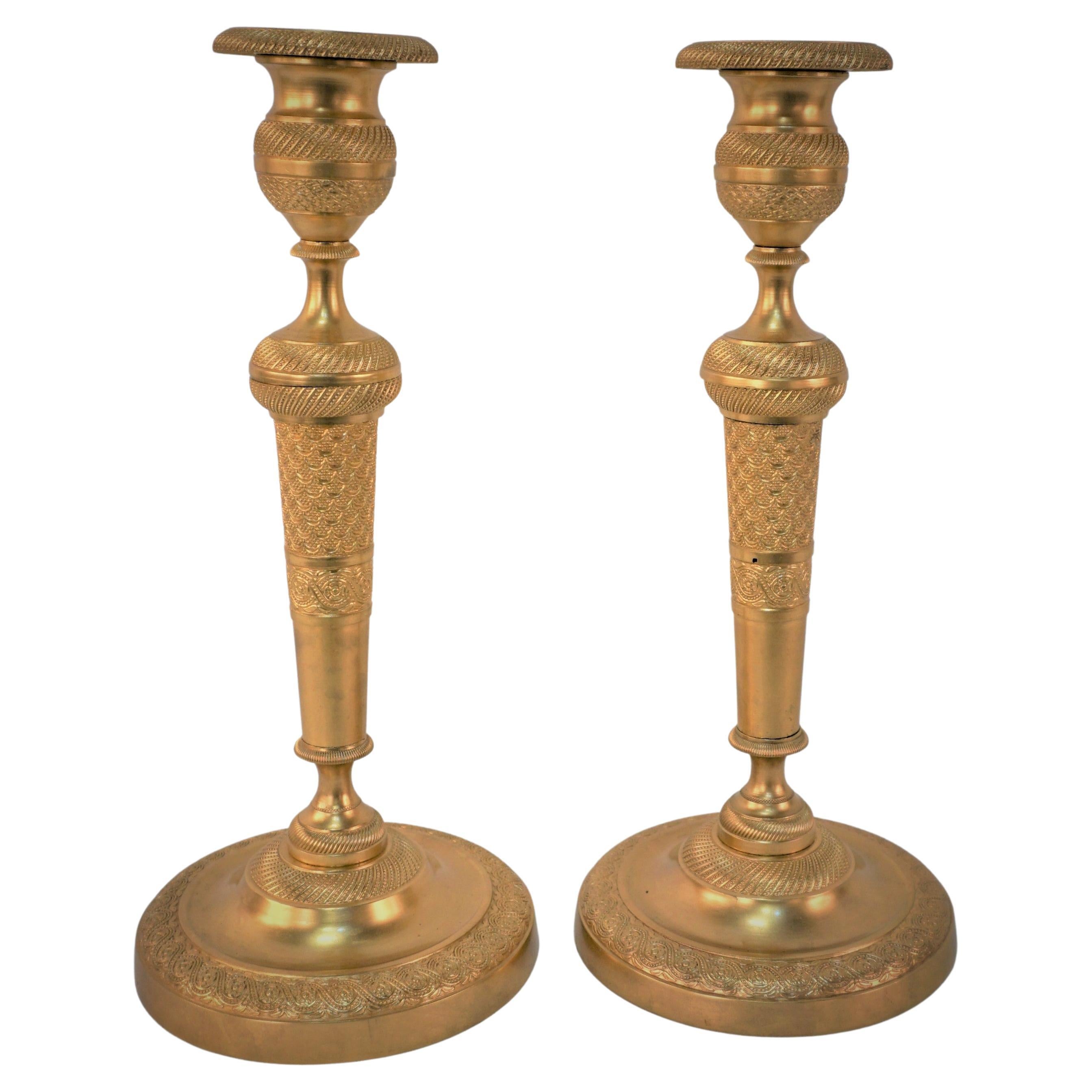 Pair of 19th Century French Gilt Bronze Candlesticks For Sale