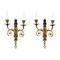 Pair of 19th Century French Gilt Bronze Cherub Form Wall Sconce