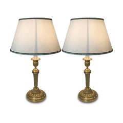 Pair of 19th Century French Gilt Bronze Circular Table Lamps