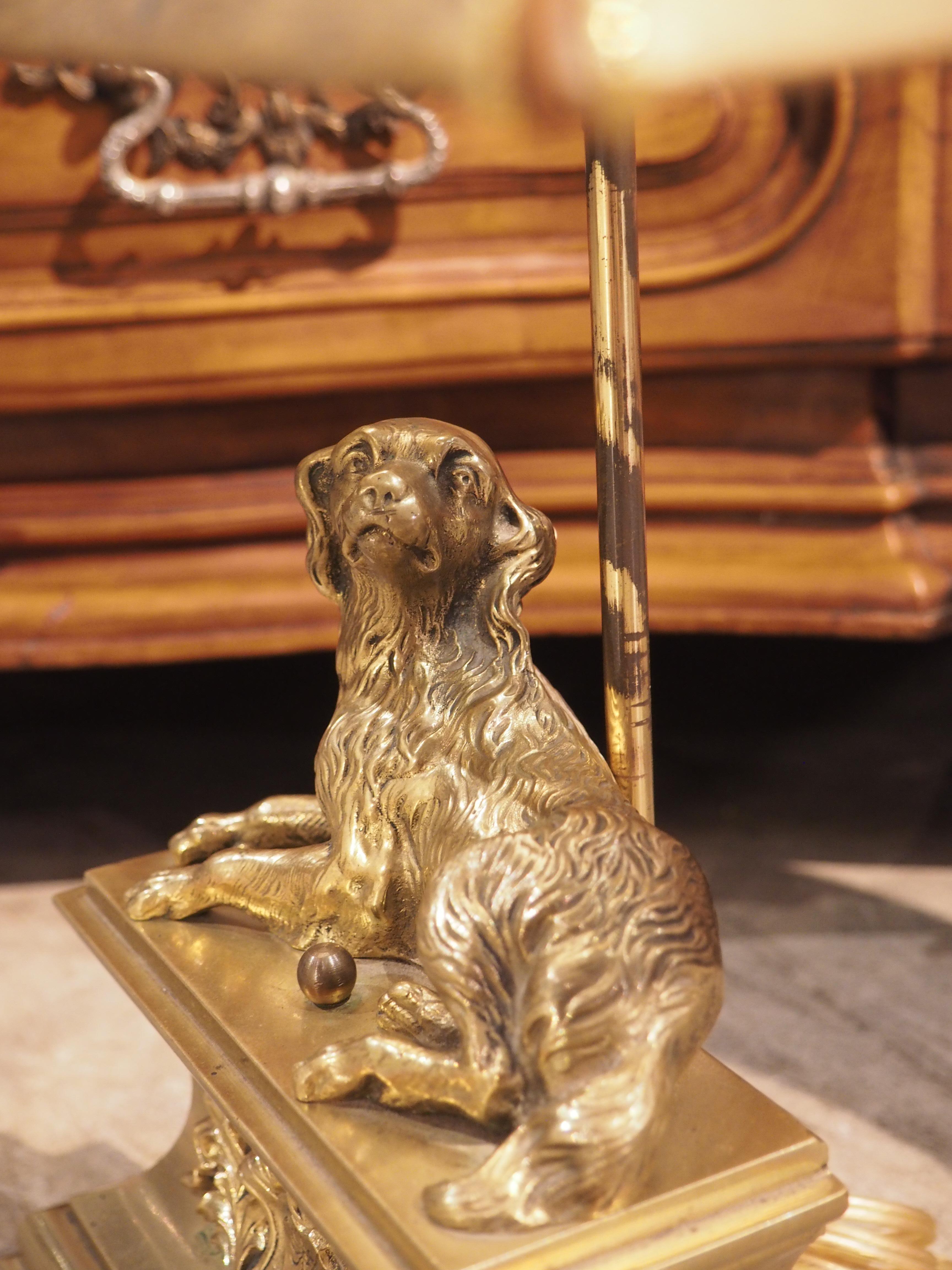 Pair of 19th Century French Gilt Bronze Dog Lamps 11