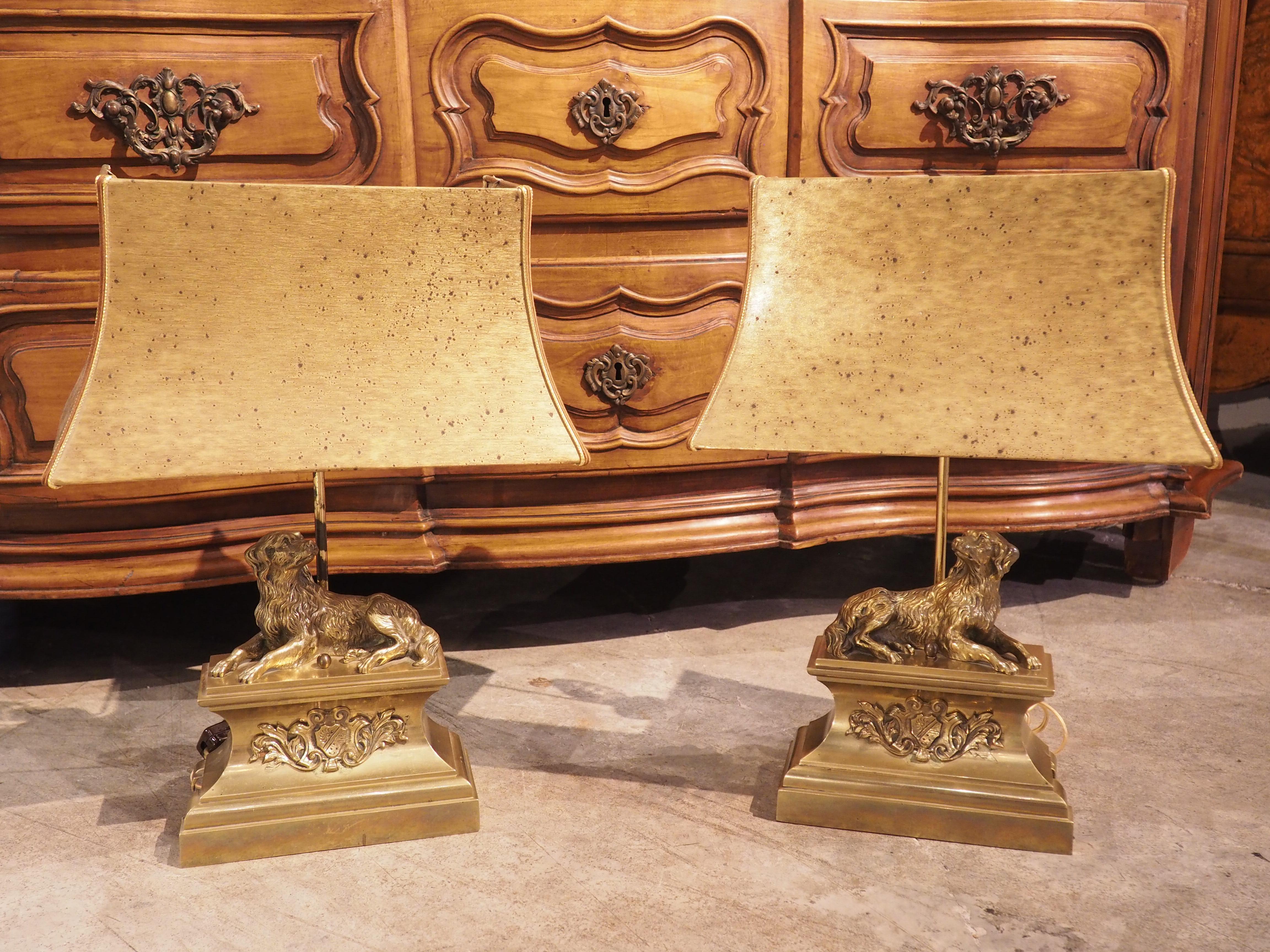 Pair of 19th Century French Gilt Bronze Dog Lamps 15