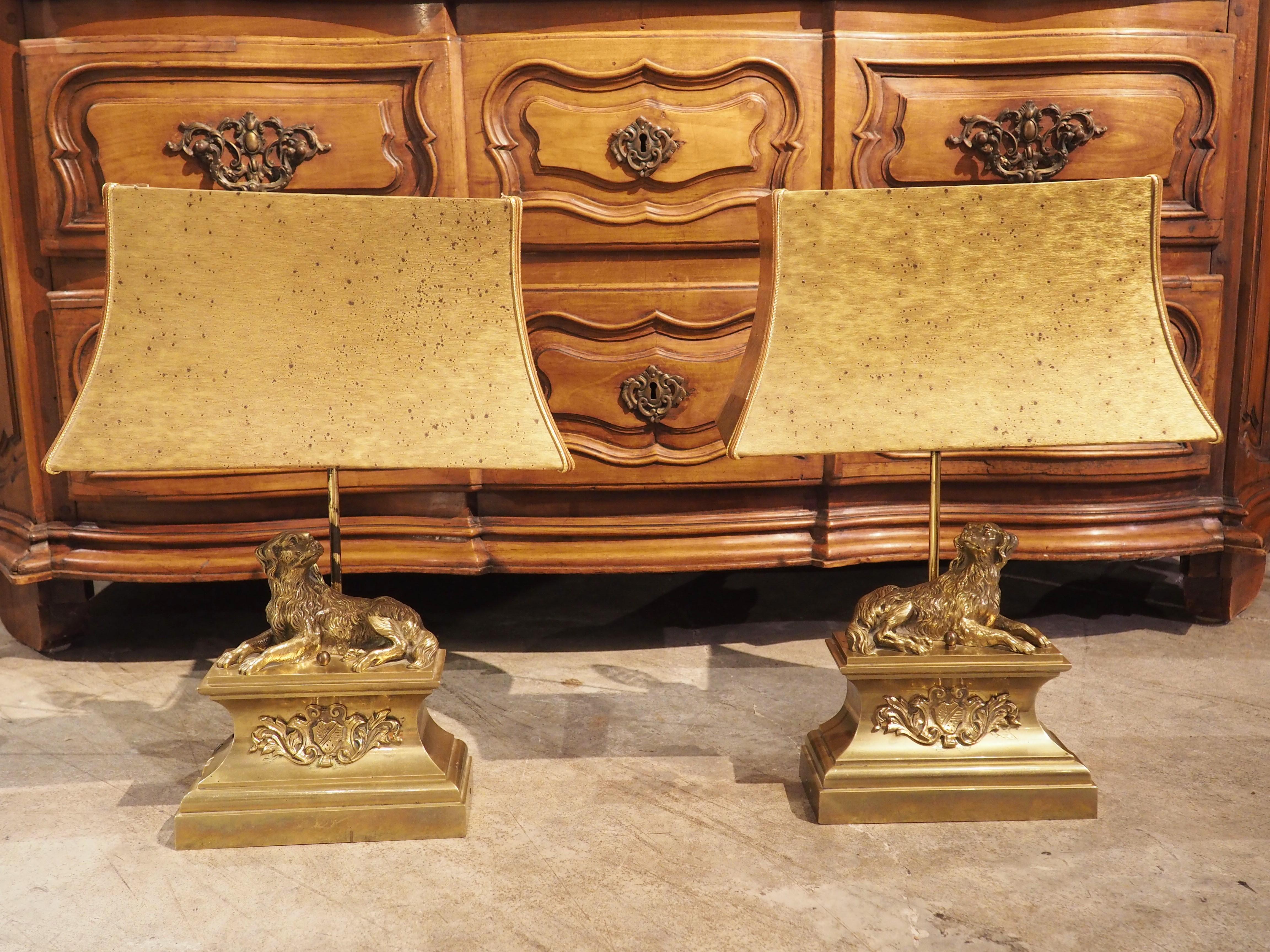 Pair of 19th Century French Gilt Bronze Dog Lamps In Good Condition In Dallas, TX