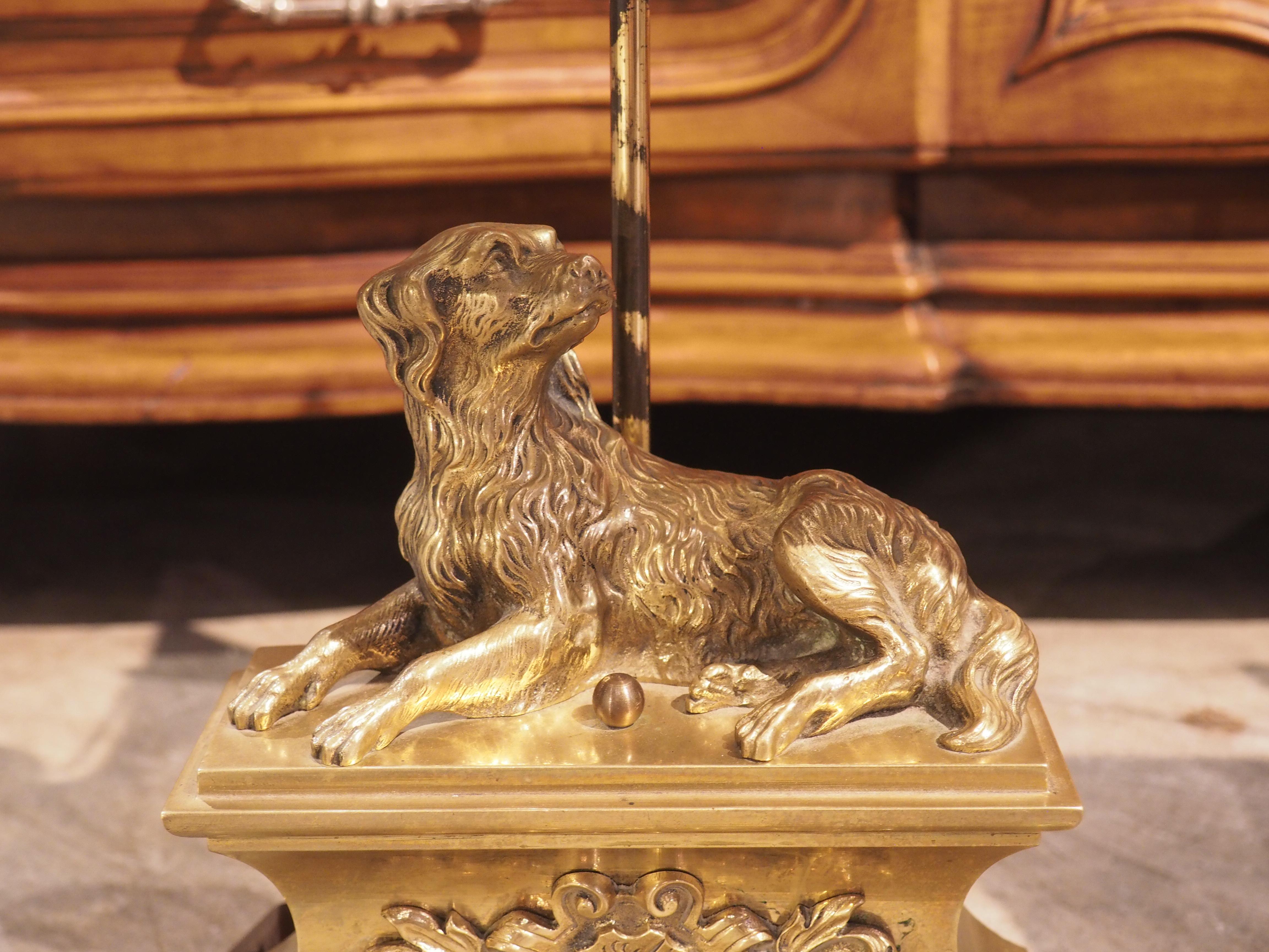 Pair of 19th Century French Gilt Bronze Dog Lamps 4