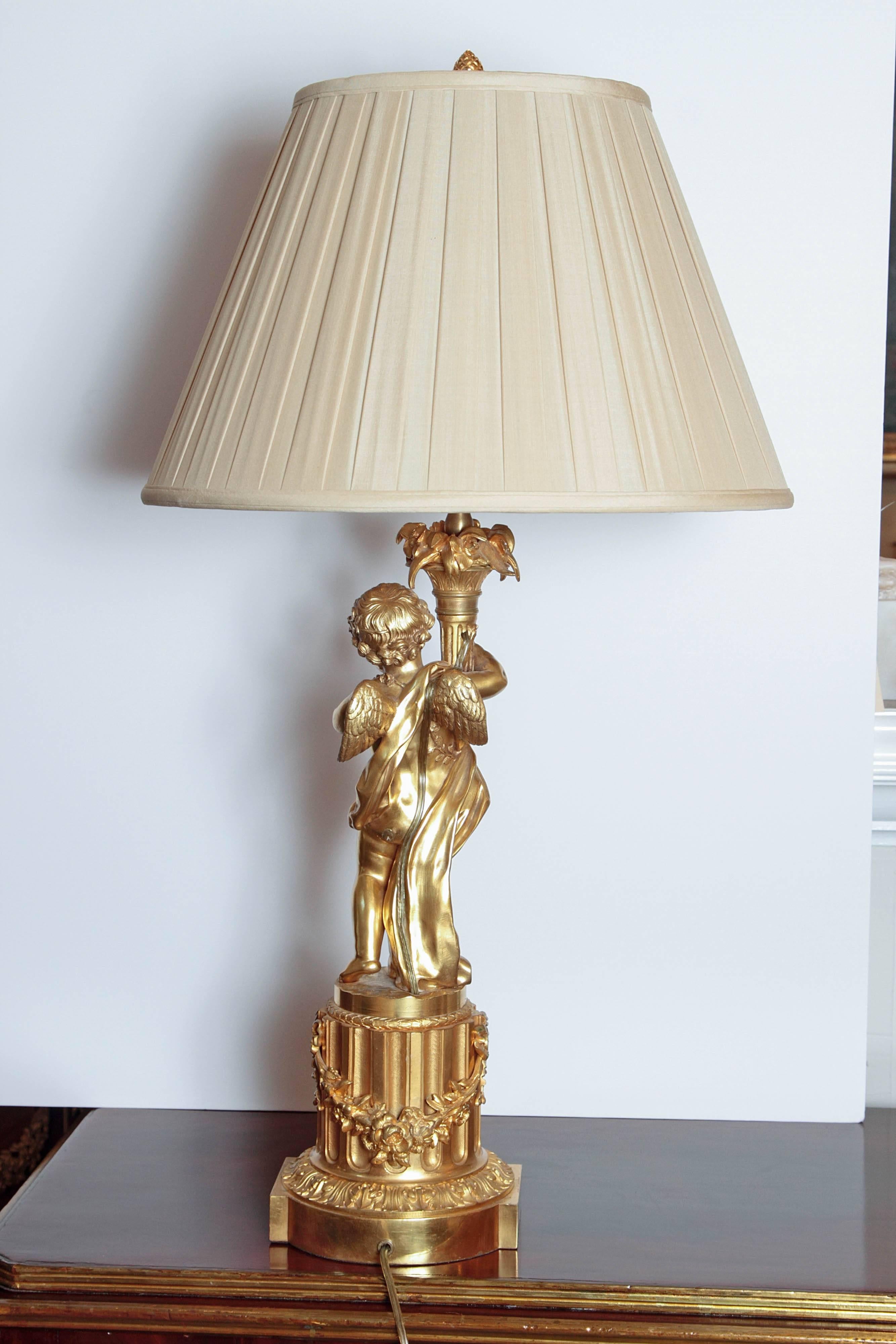 Pair of 19th Century French Gilt Bronze Large Cherub Lamps 7