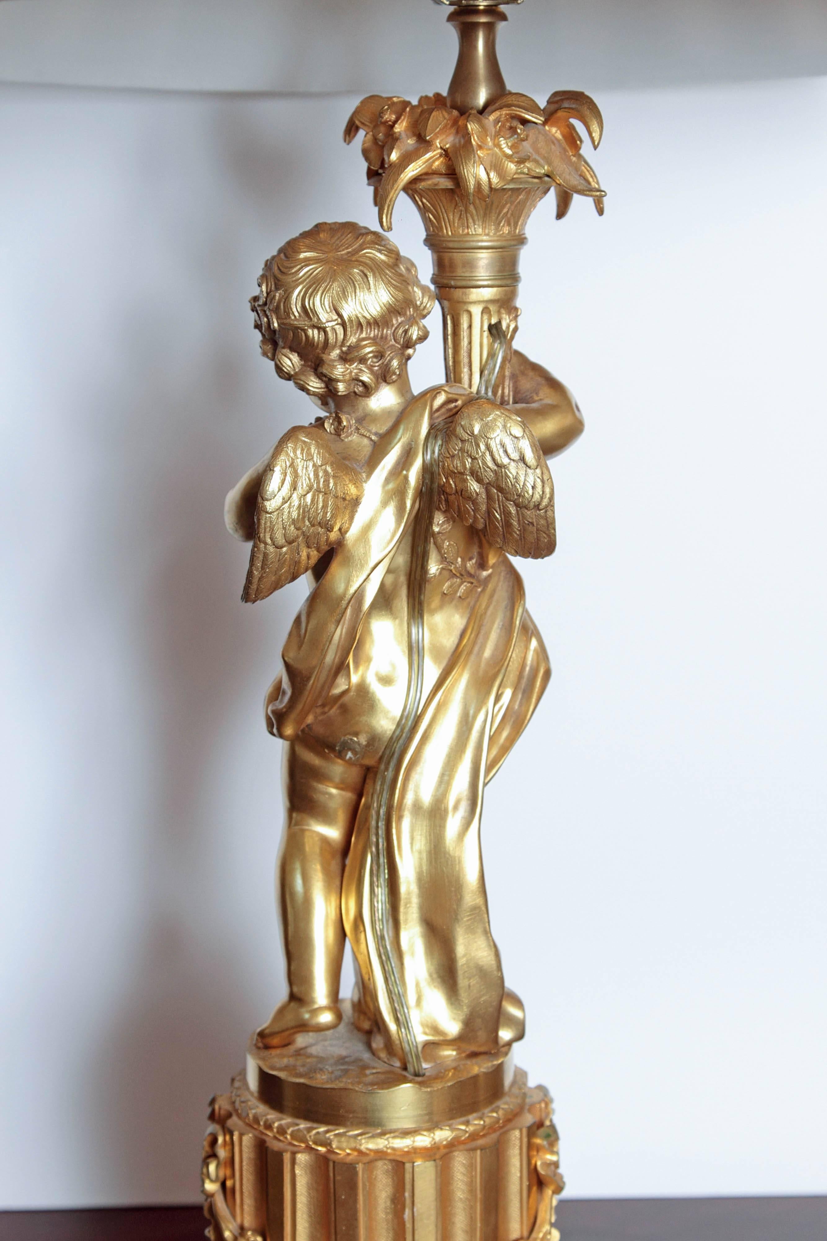 Pair of 19th Century French Gilt Bronze Large Cherub Lamps 8