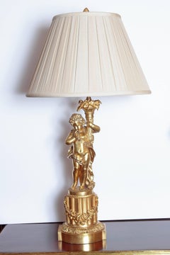 Pair of 19th Century French Gilt Bronze Large Cherub Lamps