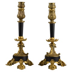 Pair of 19th Century French Gilt Bronze & Marble Candlesticks
