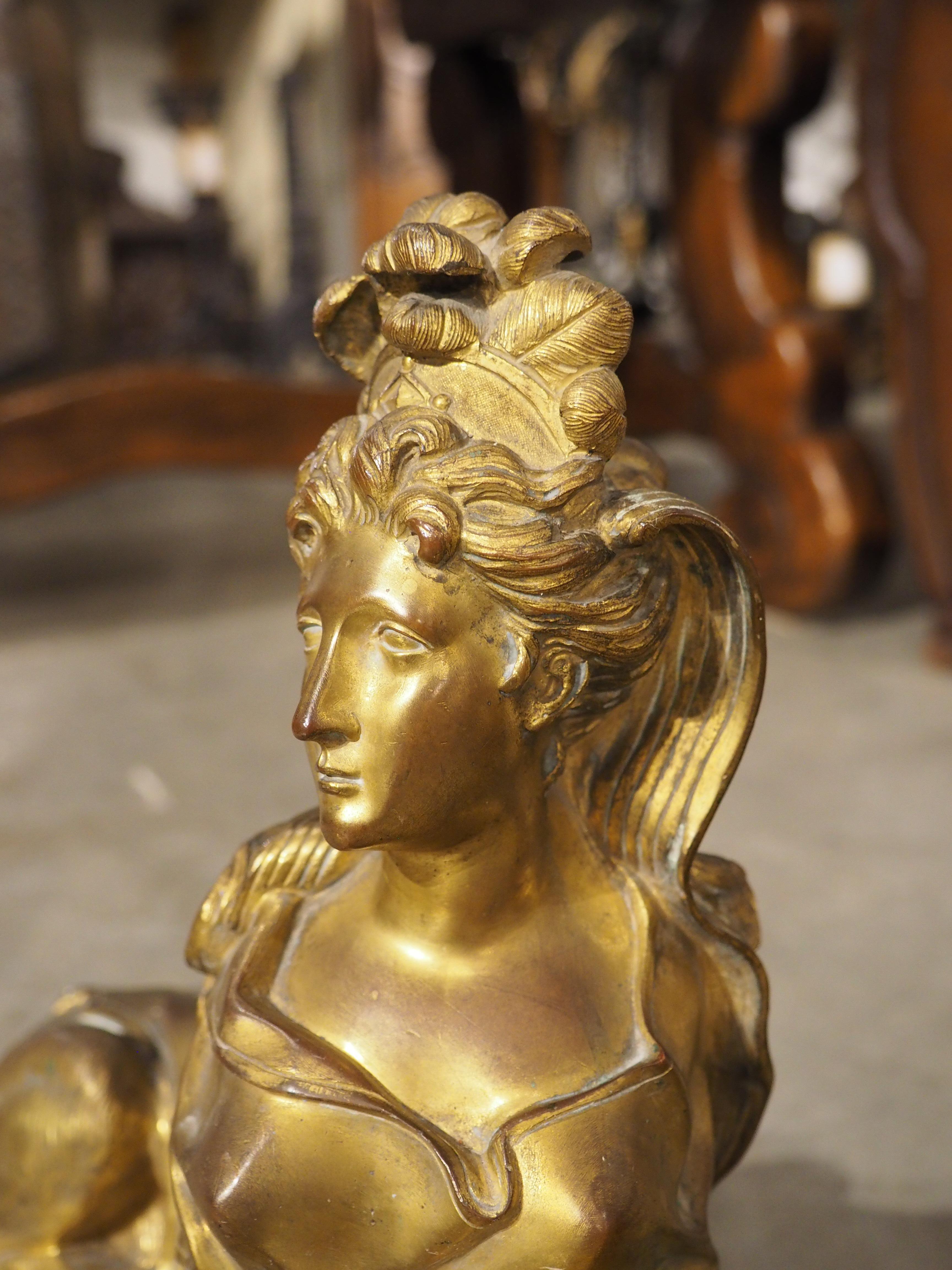 Pair of 19th Century French Gilt Bronze Sphinx Chenets For Sale 7