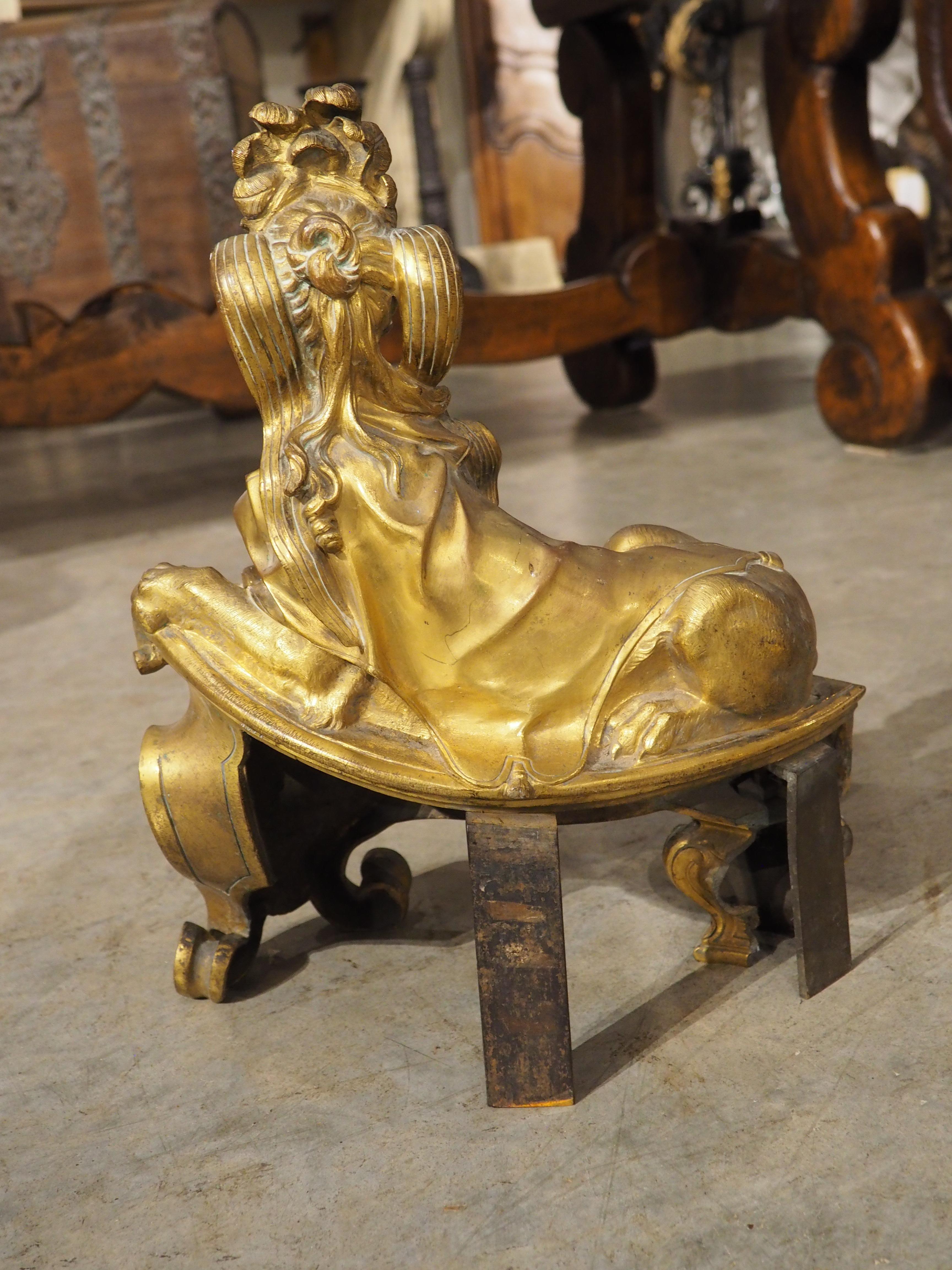 Pair of 19th Century French Gilt Bronze Sphinx Chenets For Sale 8