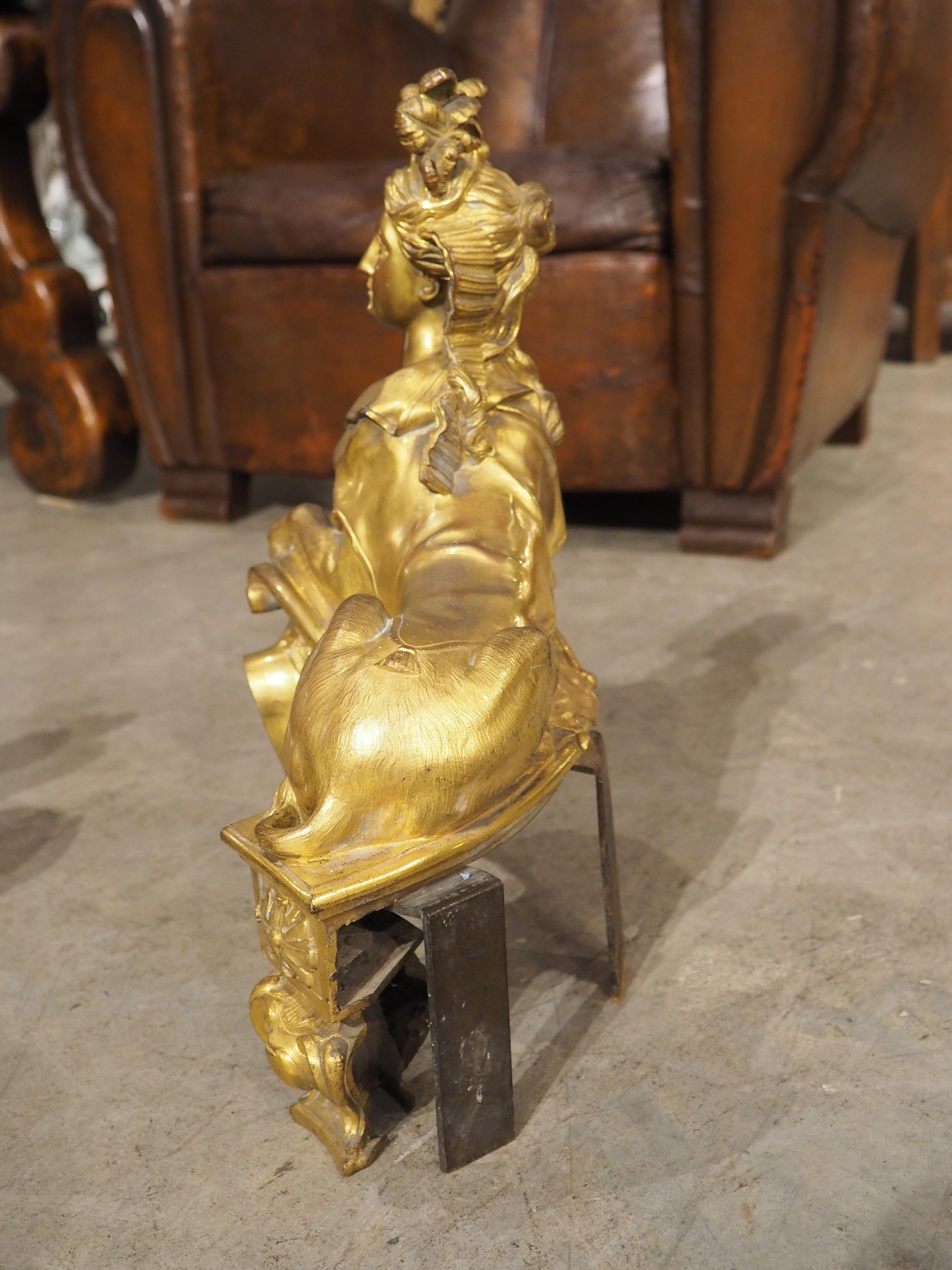 Pair of 19th Century French Gilt Bronze Sphinx Chenets For Sale 9
