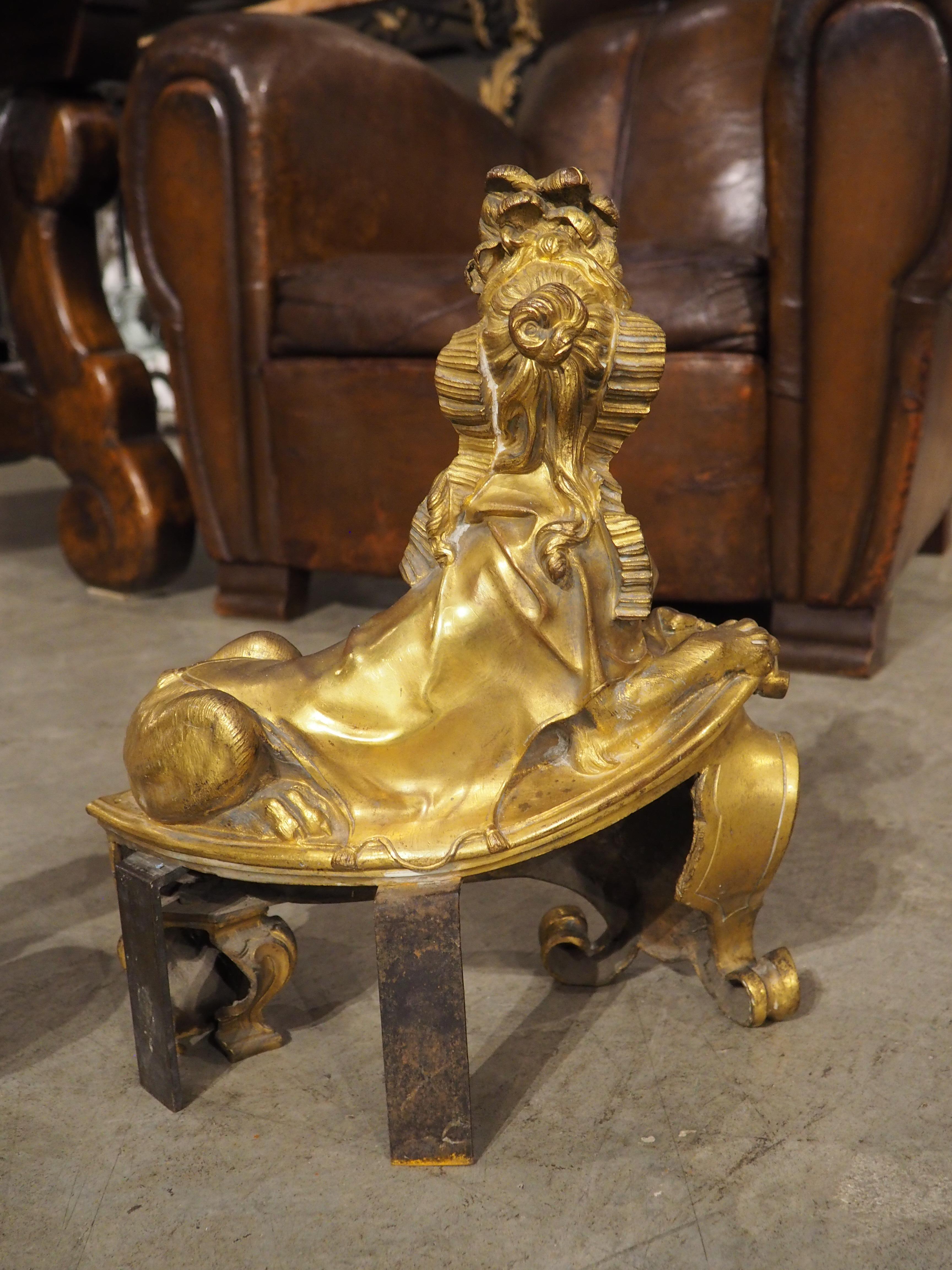 Pair of 19th Century French Gilt Bronze Sphinx Chenets For Sale 10