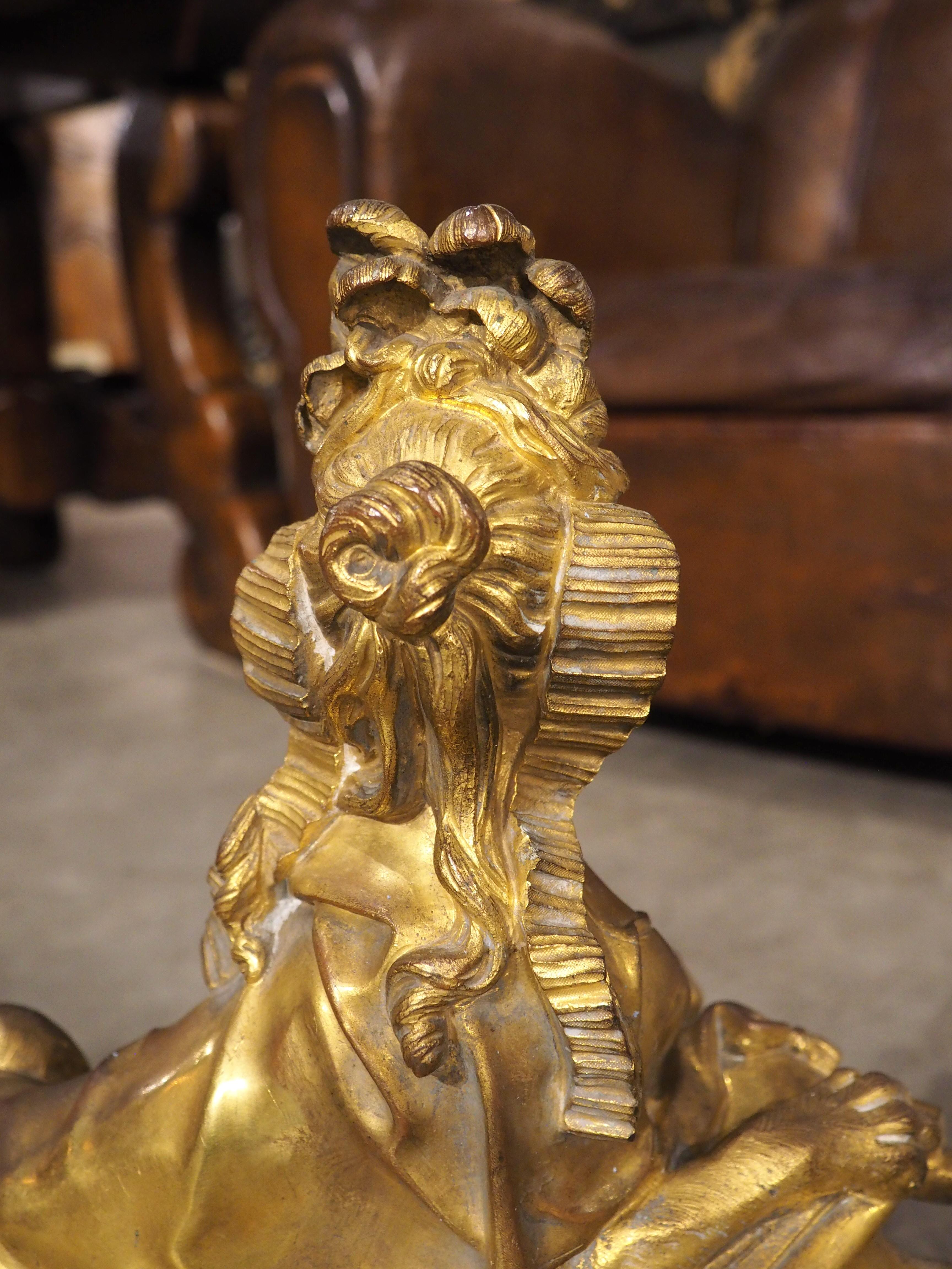 Pair of 19th Century French Gilt Bronze Sphinx Chenets For Sale 11