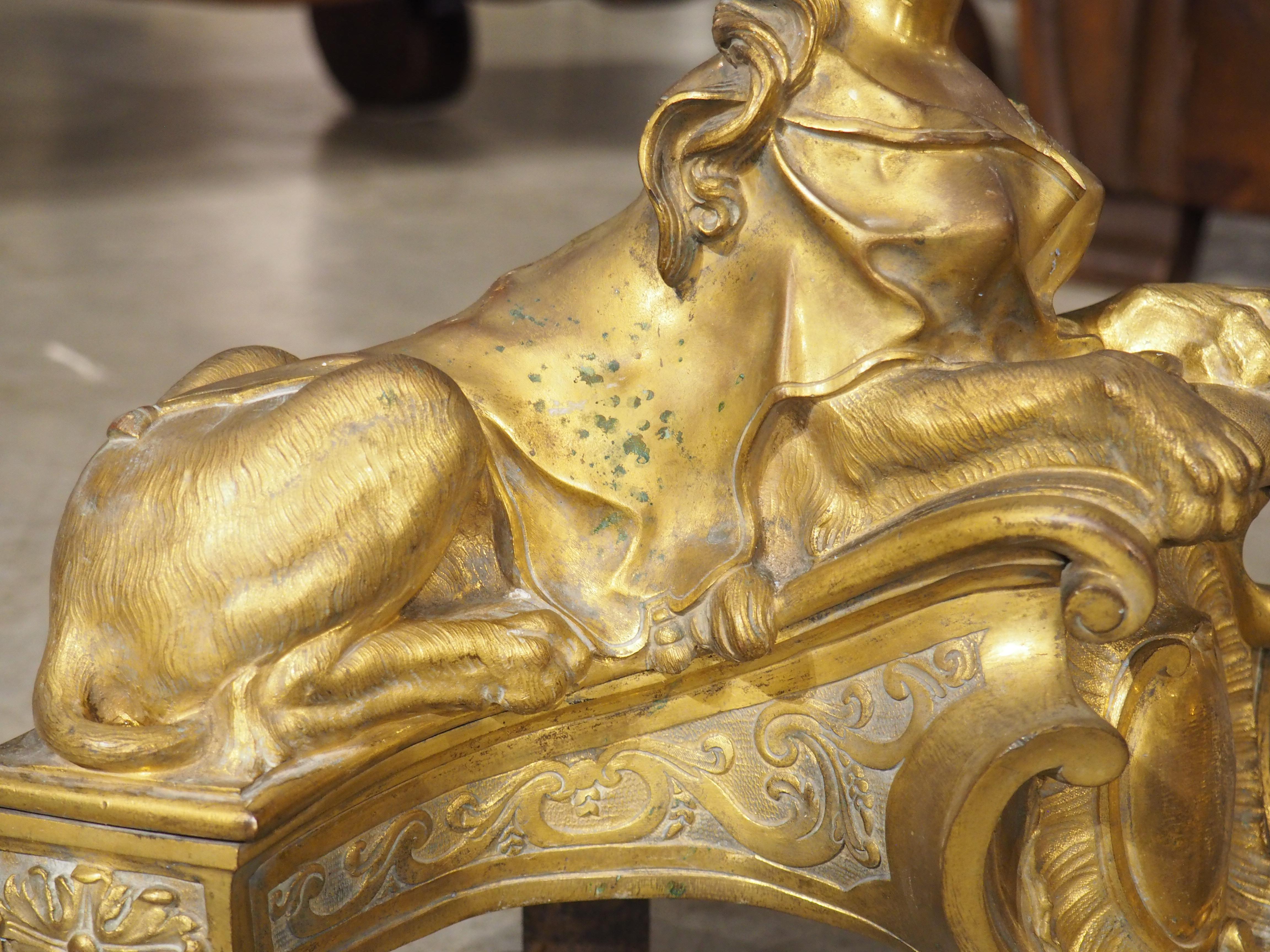 Metal Pair of 19th Century French Gilt Bronze Sphinx Chenets For Sale