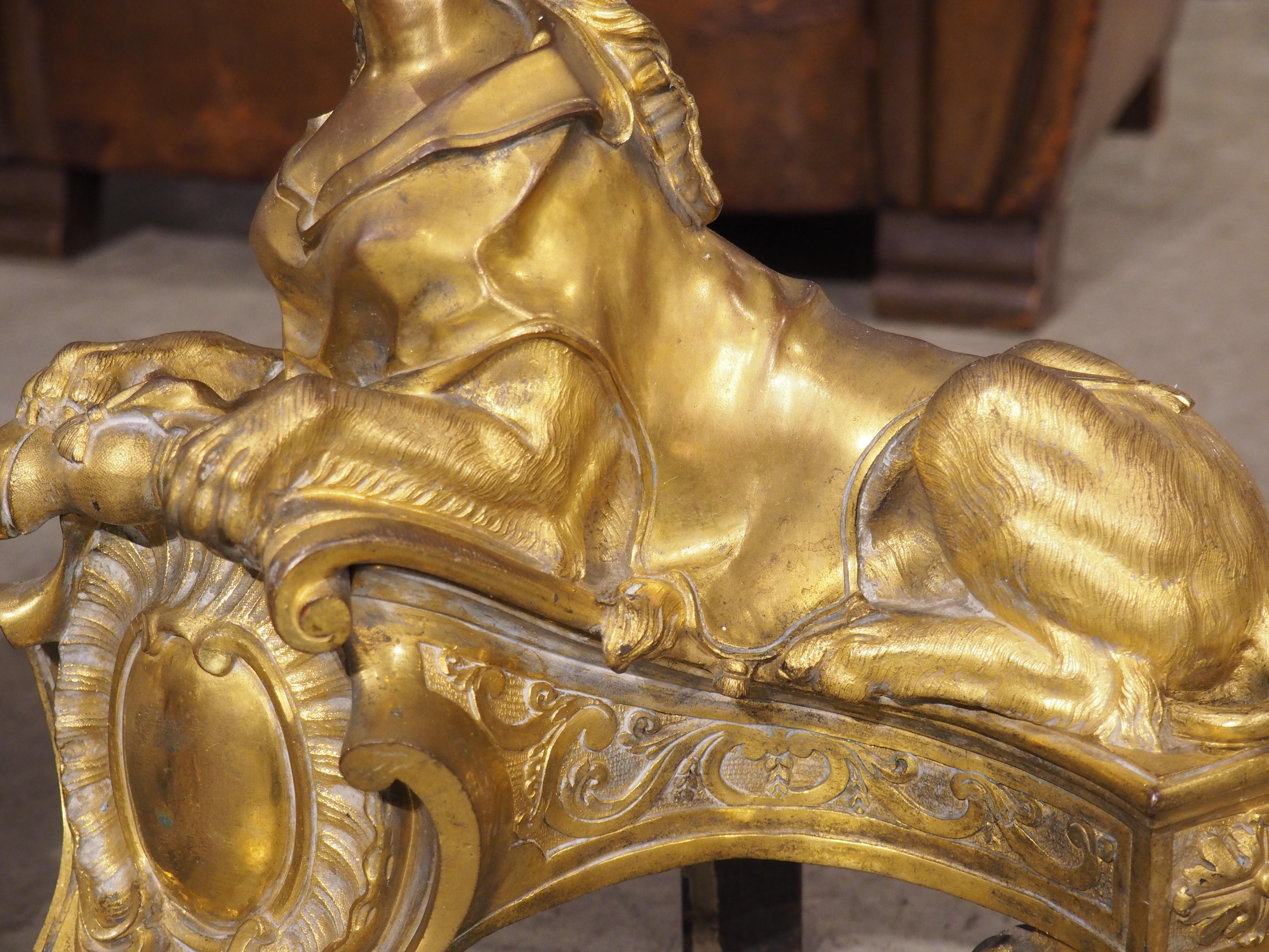 Pair of 19th Century French Gilt Bronze Sphinx Chenets For Sale 1