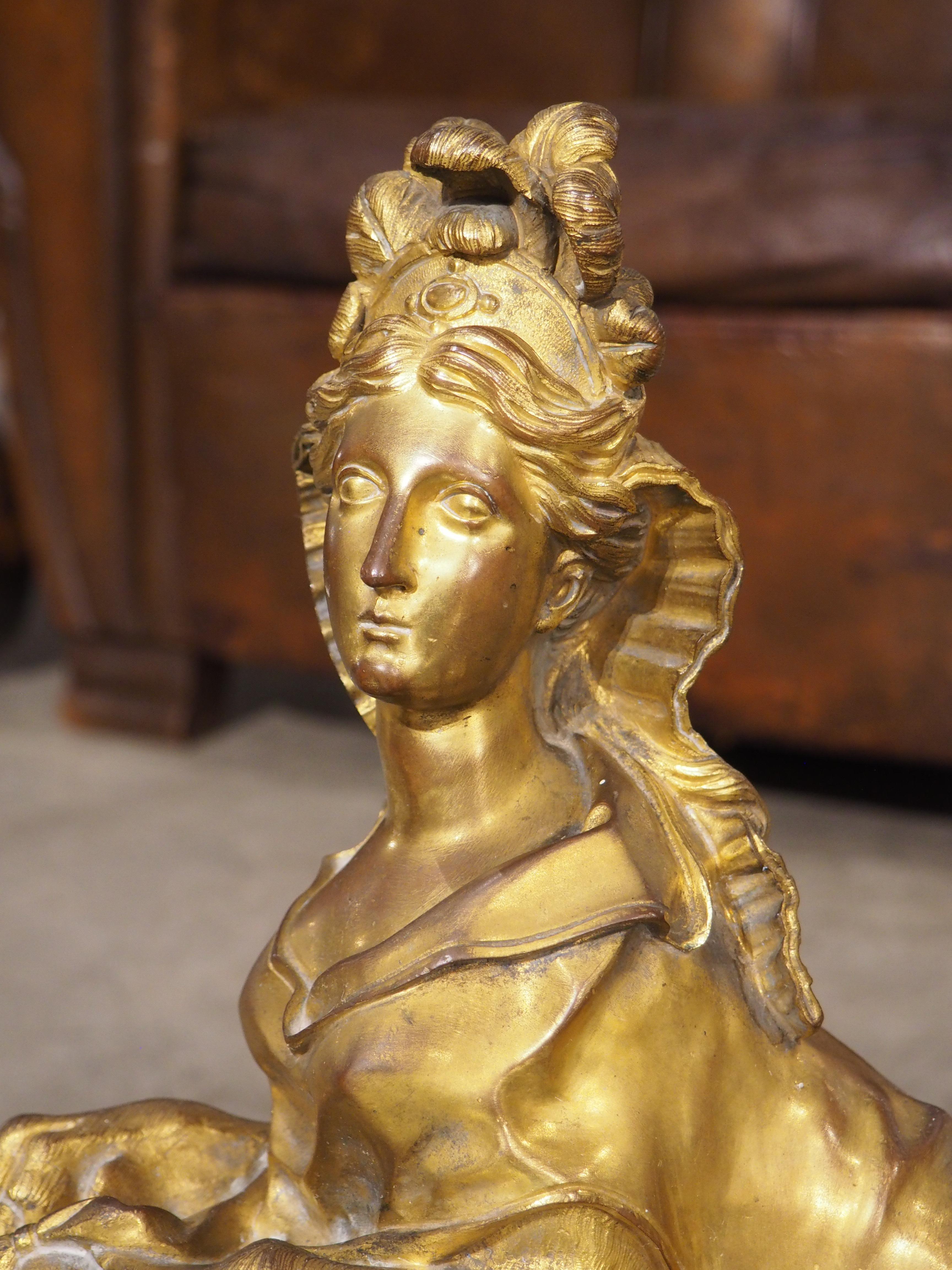 Pair of 19th Century French Gilt Bronze Sphinx Chenets For Sale 3