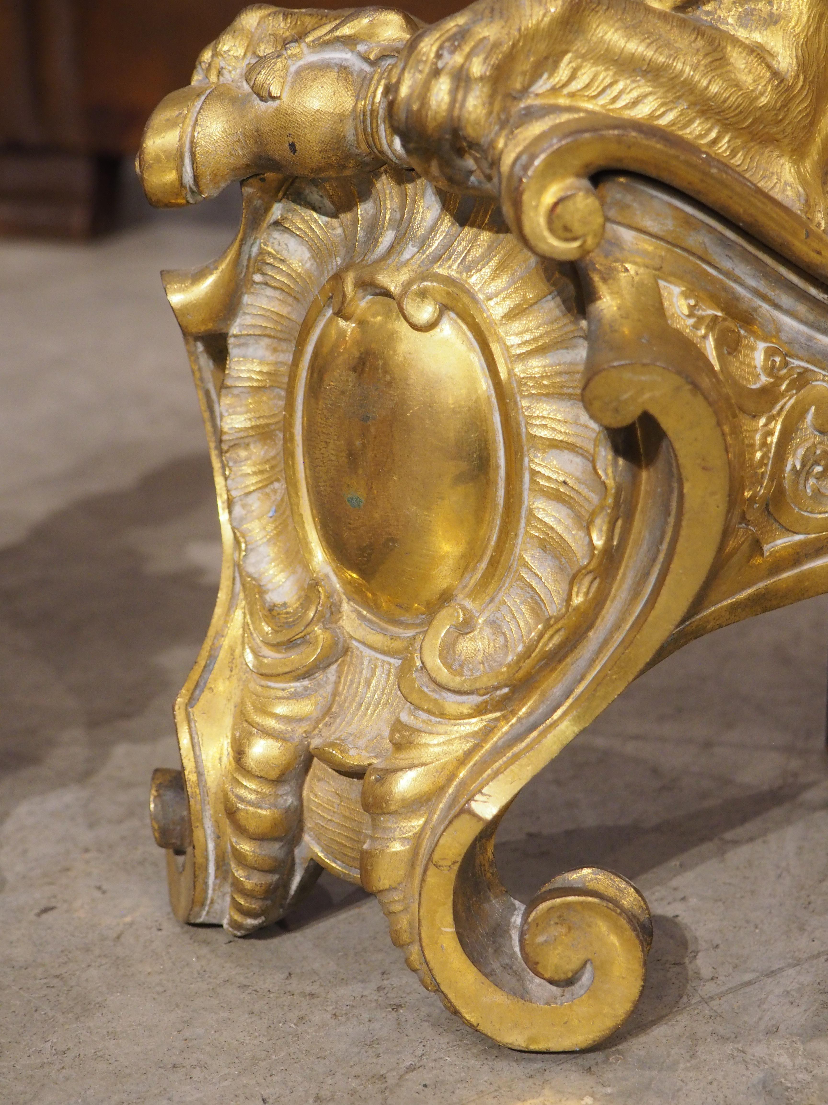 Pair of 19th Century French Gilt Bronze Sphinx Chenets For Sale 4