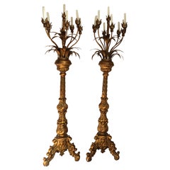 Pair of 19th Century French Gilt Gold 9-Light Floor Lamps/Torchères