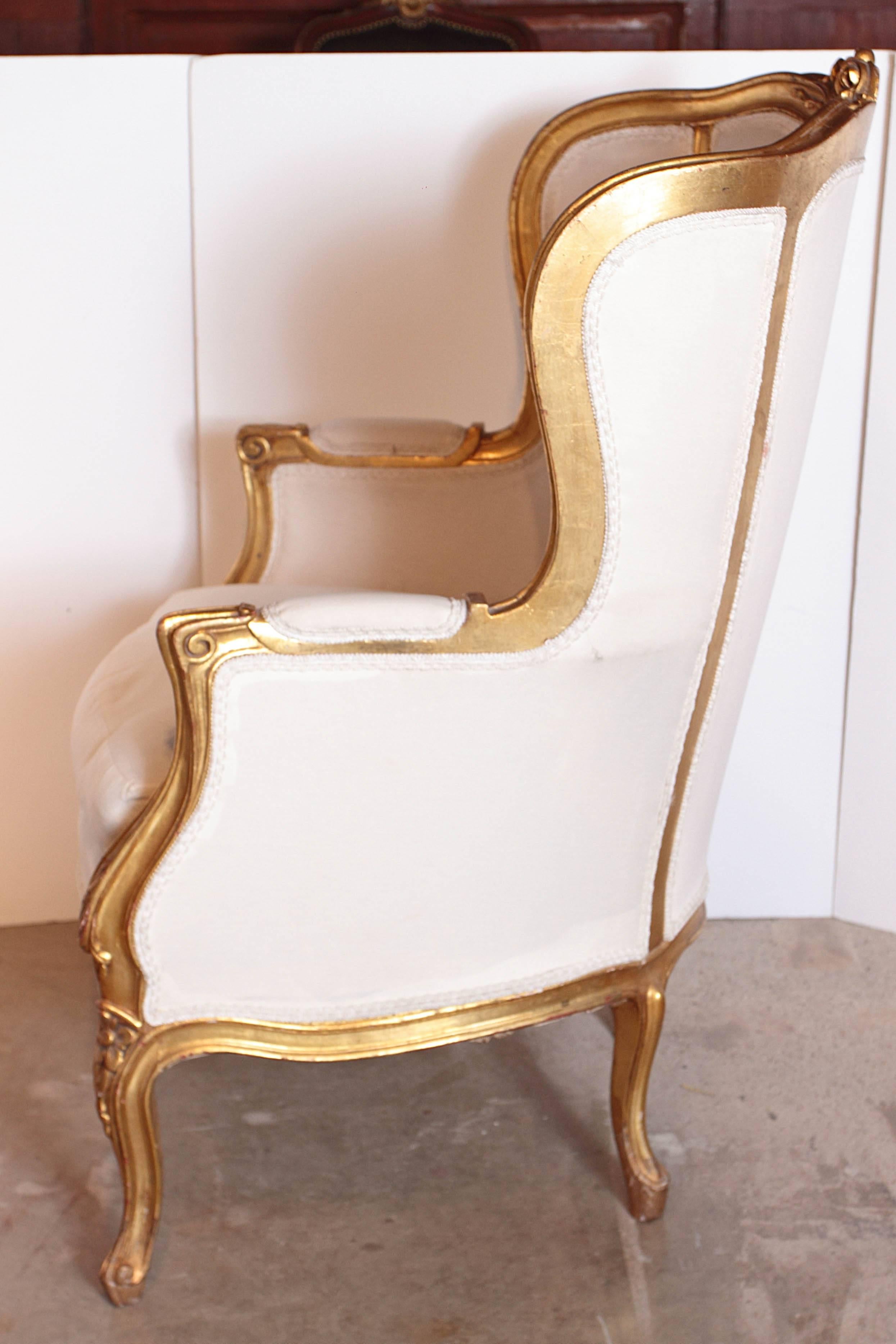 Giltwood Pair of 19th Century French Gilt Louis XV Bergeres