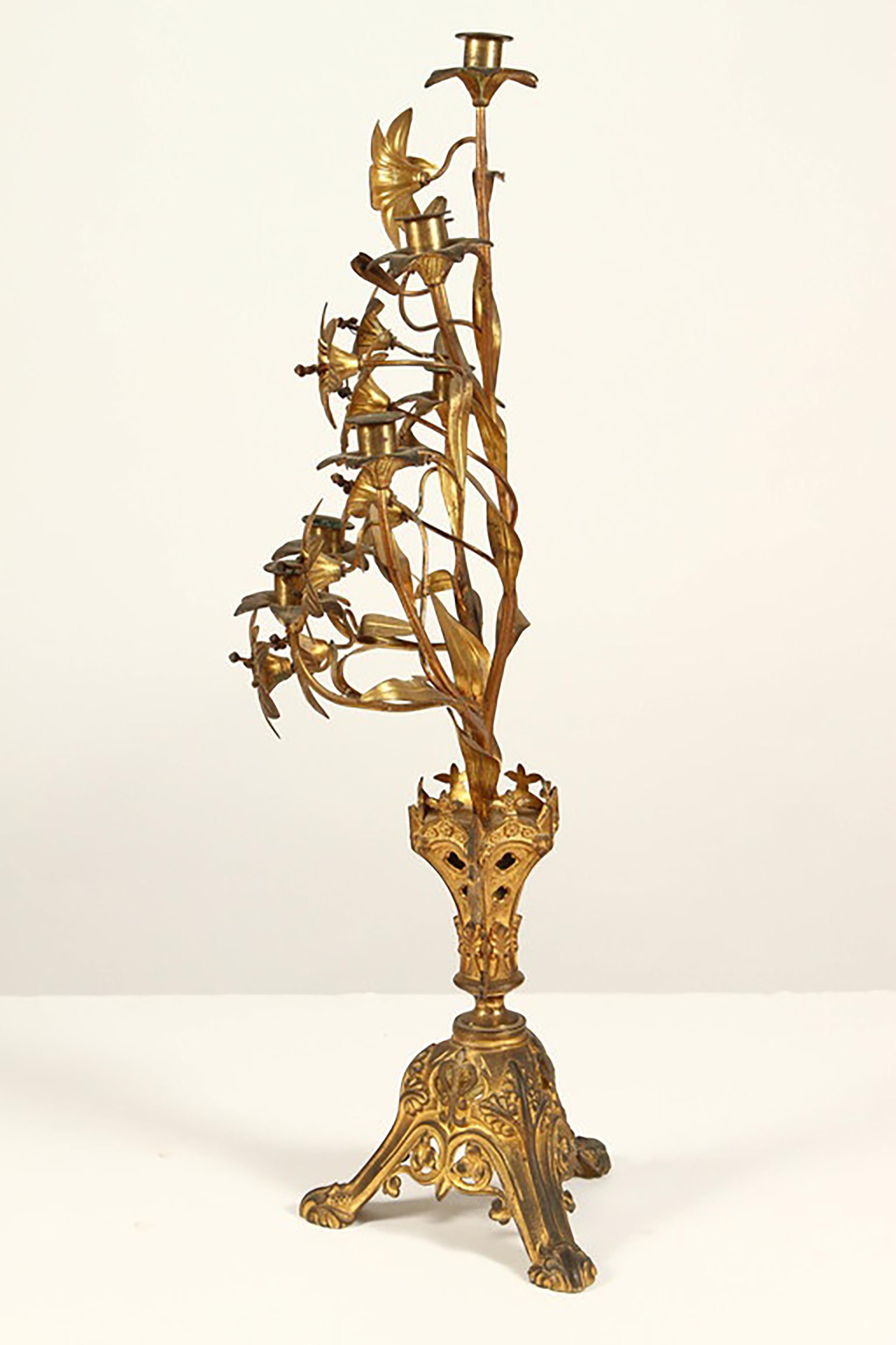 Baroque Pair of 19th Century French Gilt-Metal Candelabra For Sale