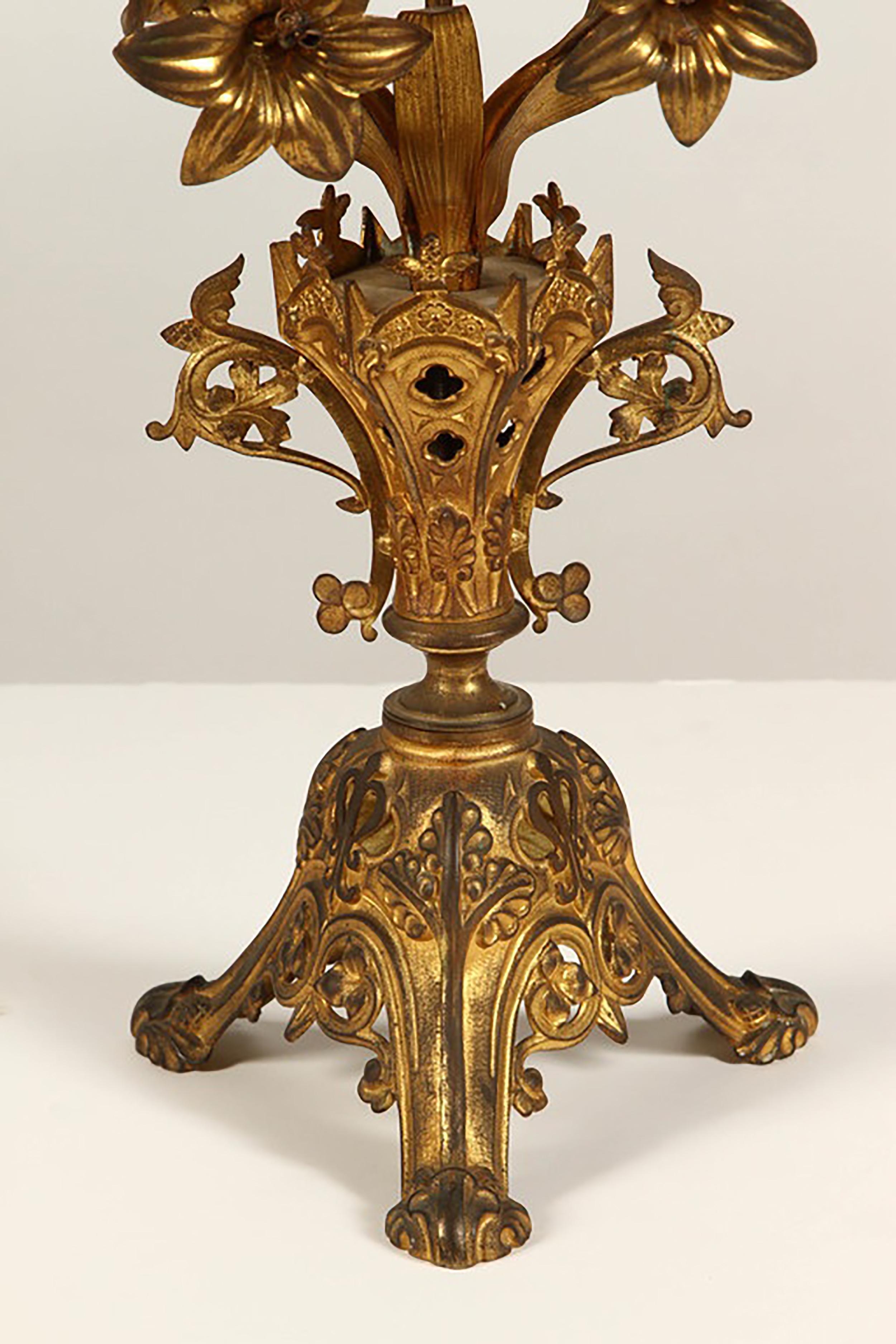 Pair of 19th Century French Gilt-Metal Candelabra In Good Condition For Sale In Pasadena, CA