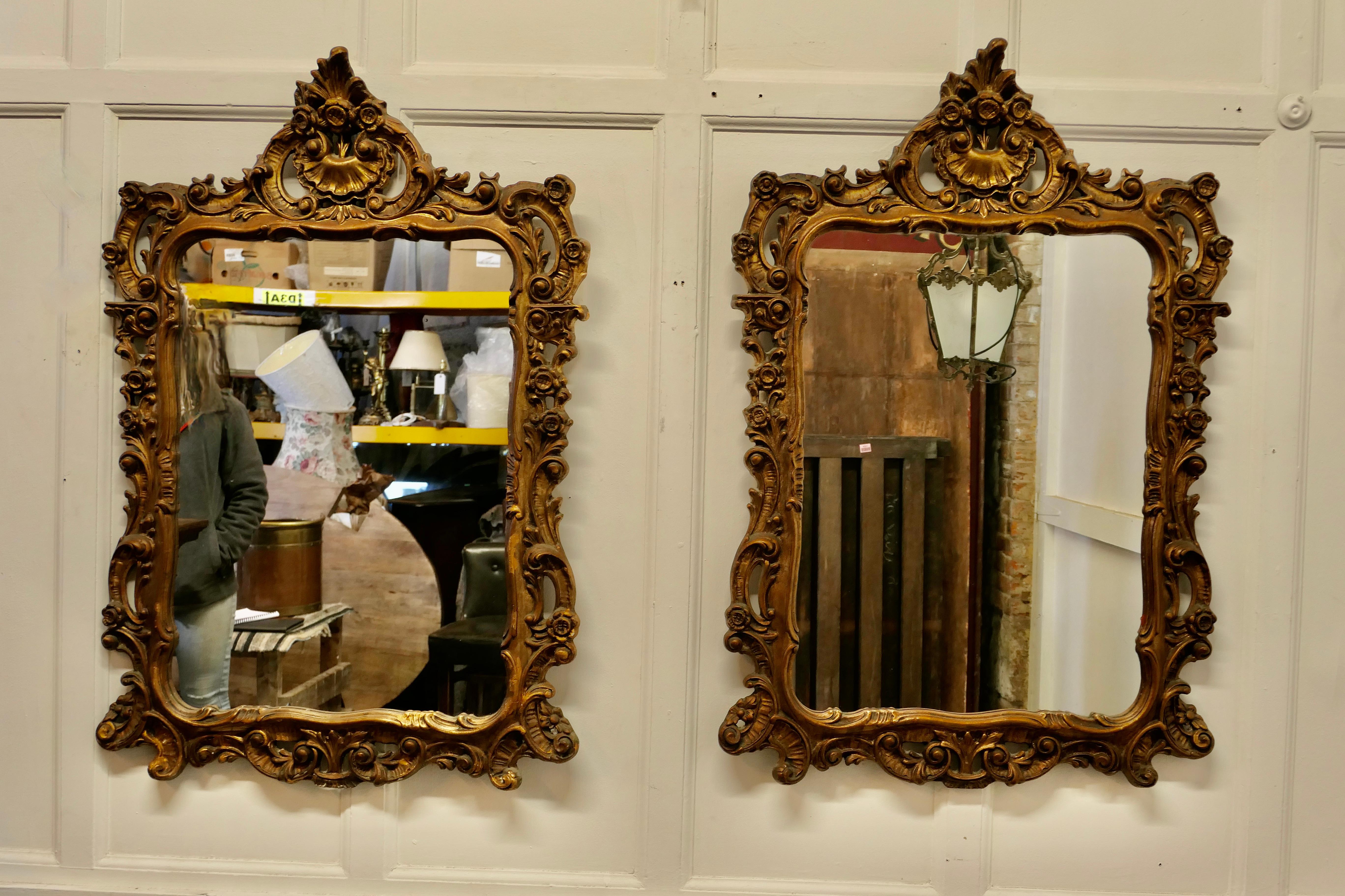 French Provincial Pair of 19th Century French Gilt Mirrors