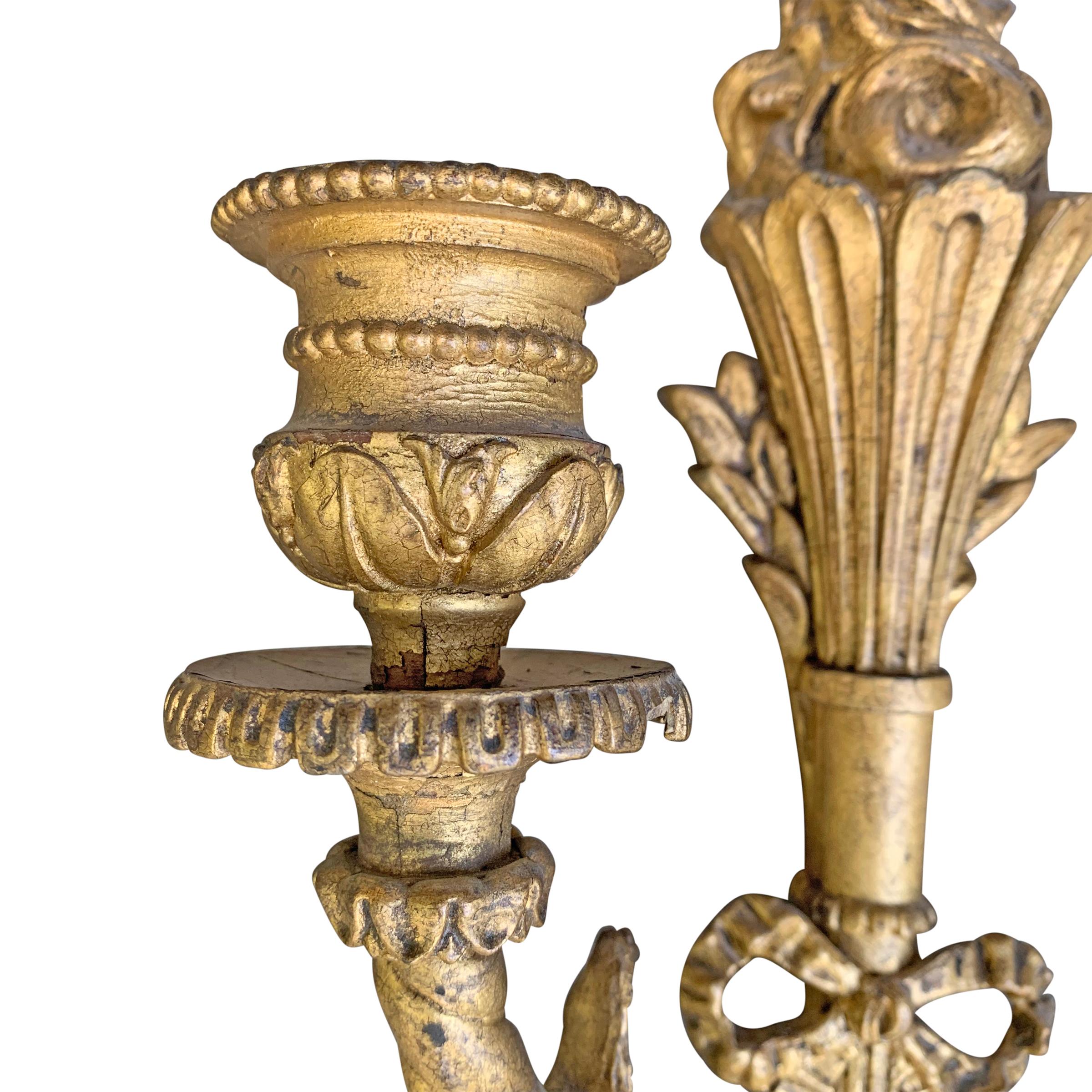 Composition Pair of 19th Century French Giltwood Sconces