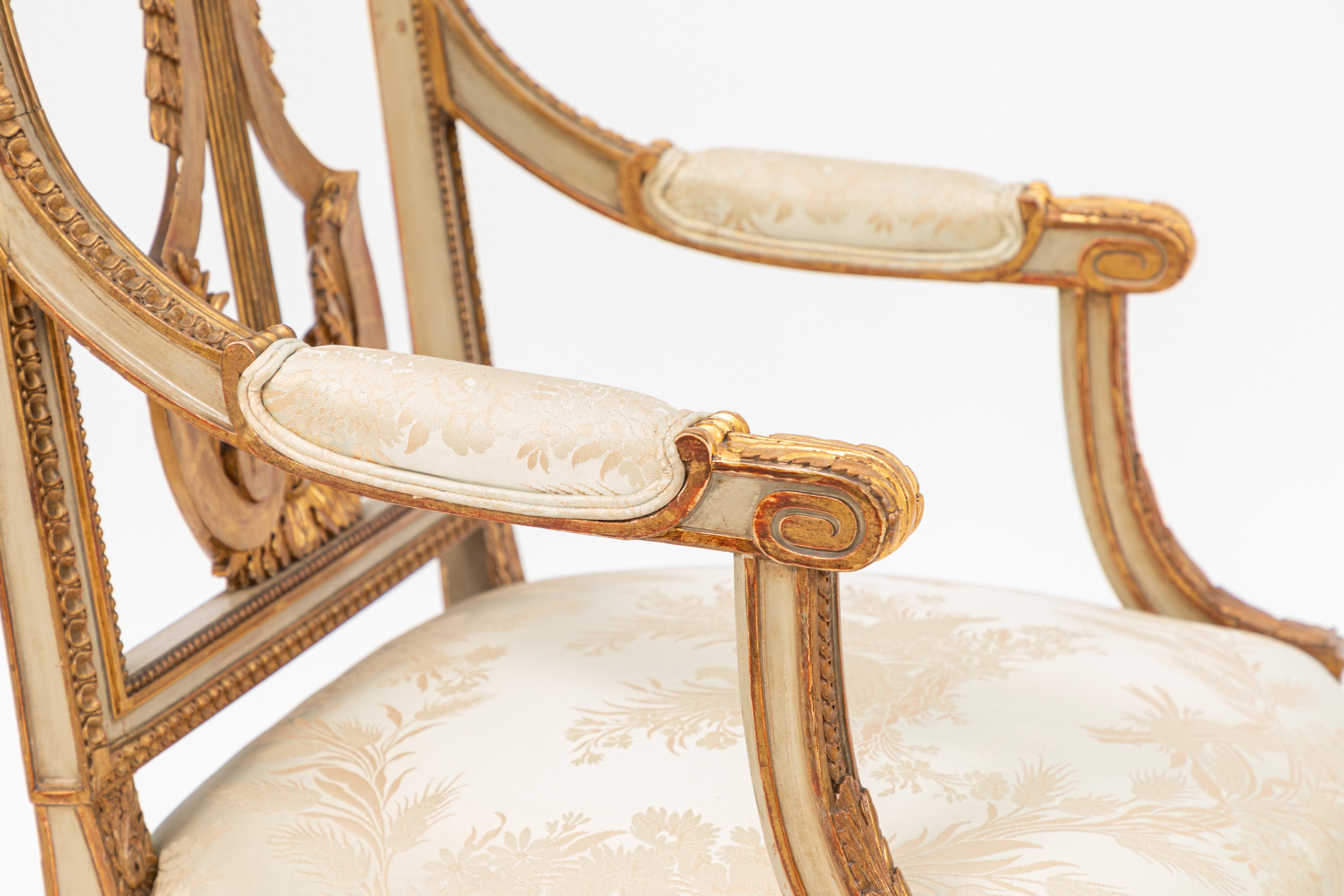 Carved Pair of 19th Century French Giltwood Armchairs